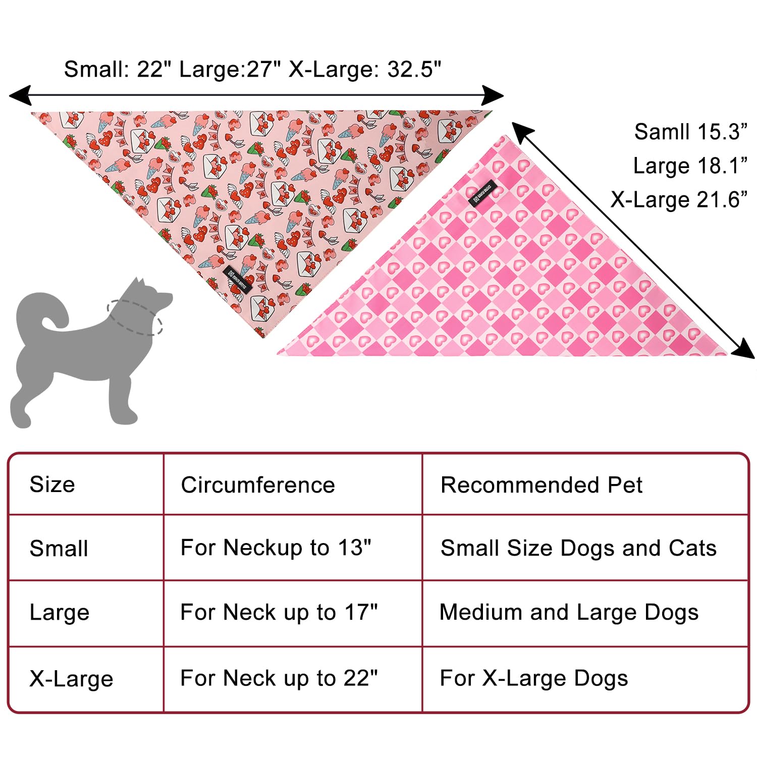 Maca Bates 2 Pack Valentine'S Day Dog Bandana Bulk Pink And Red Love Heart Valentines Dogs Scarf Soft Buffalo Plaid Puppy Bandan
