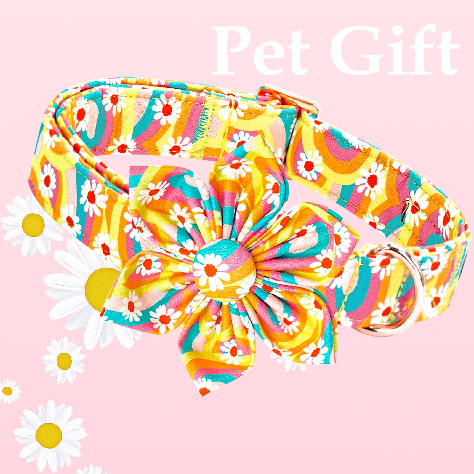 Lionheart glory Dog Collar with Flower, Sunflower Pattern Pet Collar Durable Cute Dog Flower Collars Summer Spring Female Pet Gi