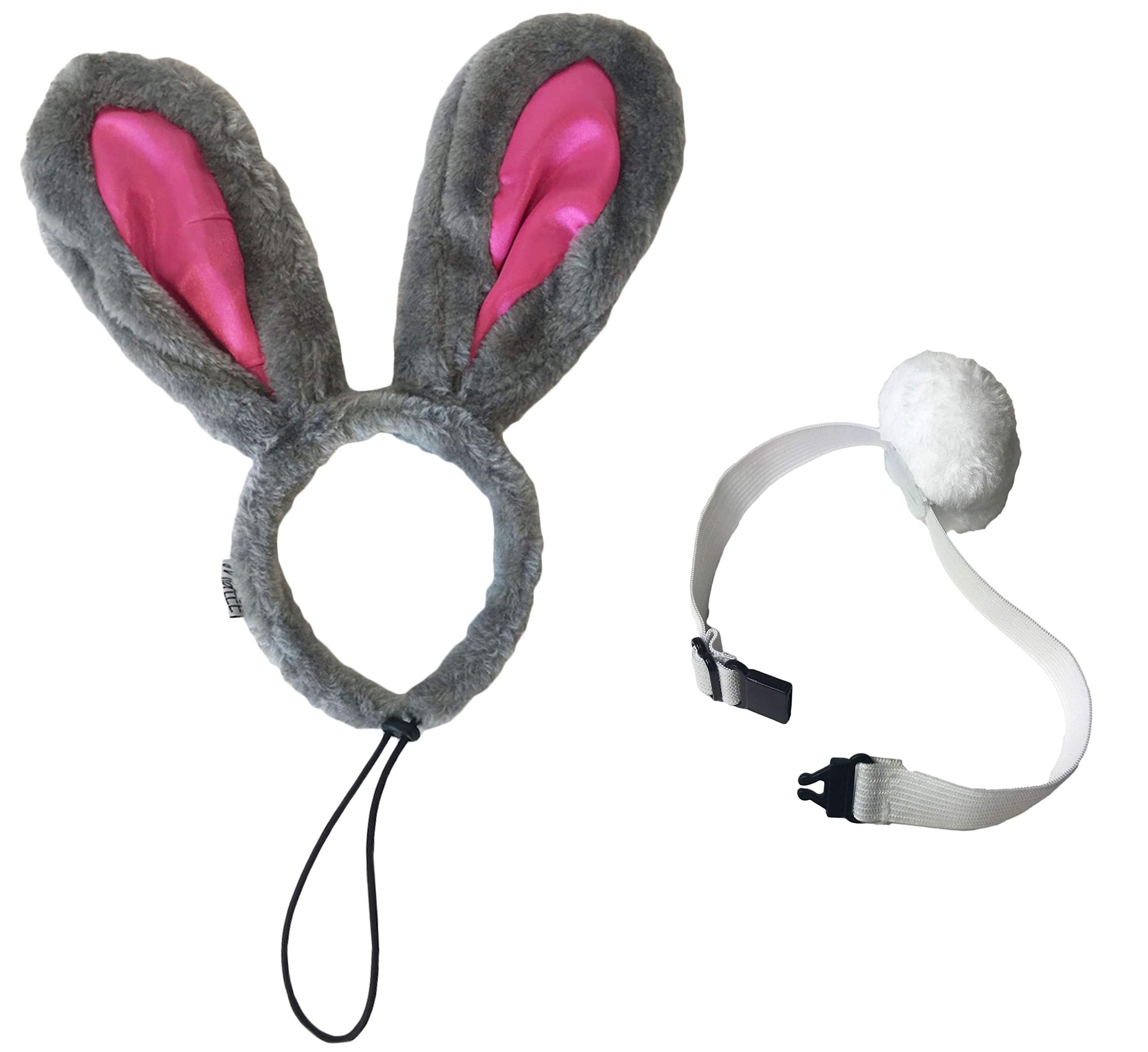 Midlee Easter Bunny Gray & Pink Rabbit Ears For Large Dogs Headband With Tail