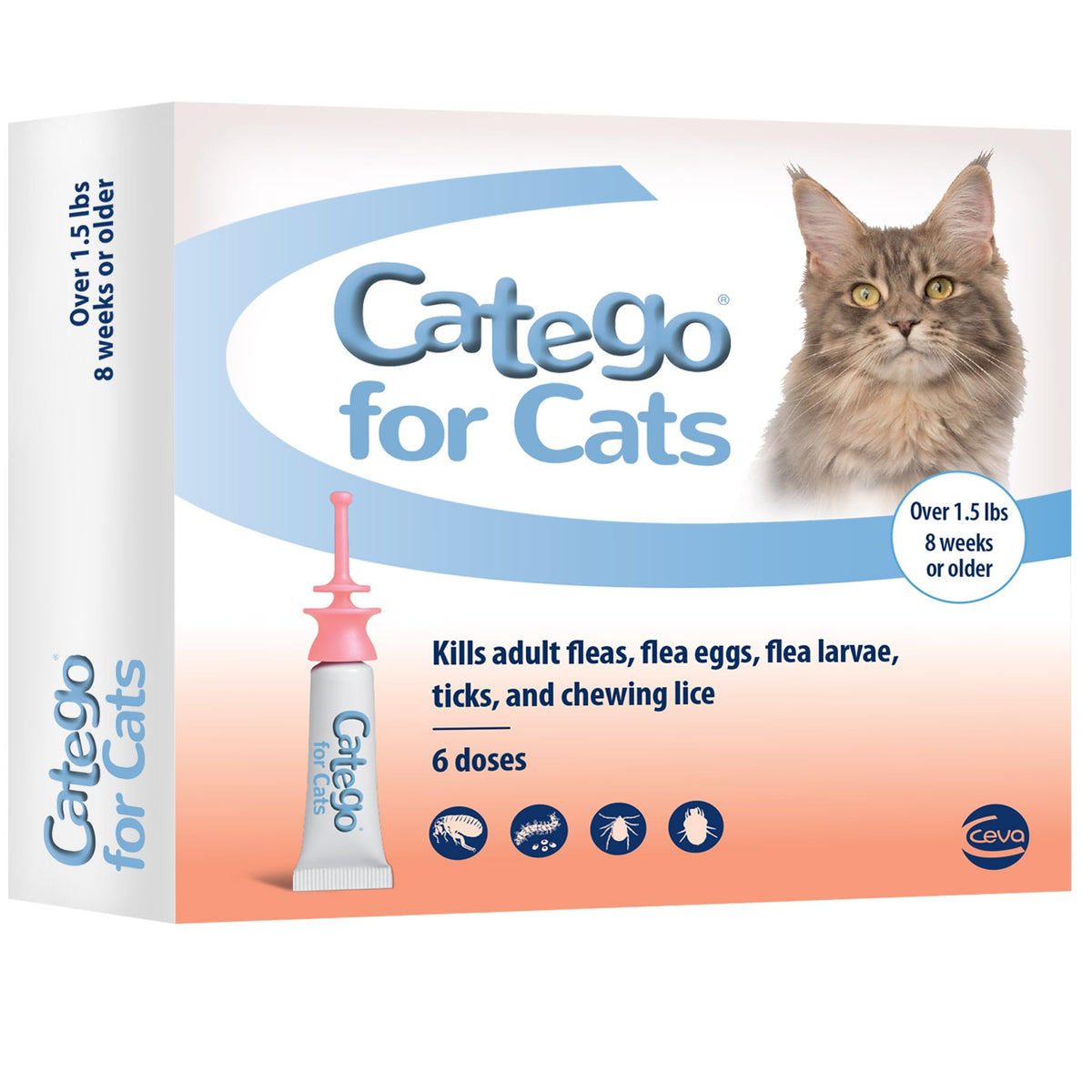 Catego For Cats Flea And Tick Treatment & Prevention (Over 1.5 Lbs) 6-Month Supply