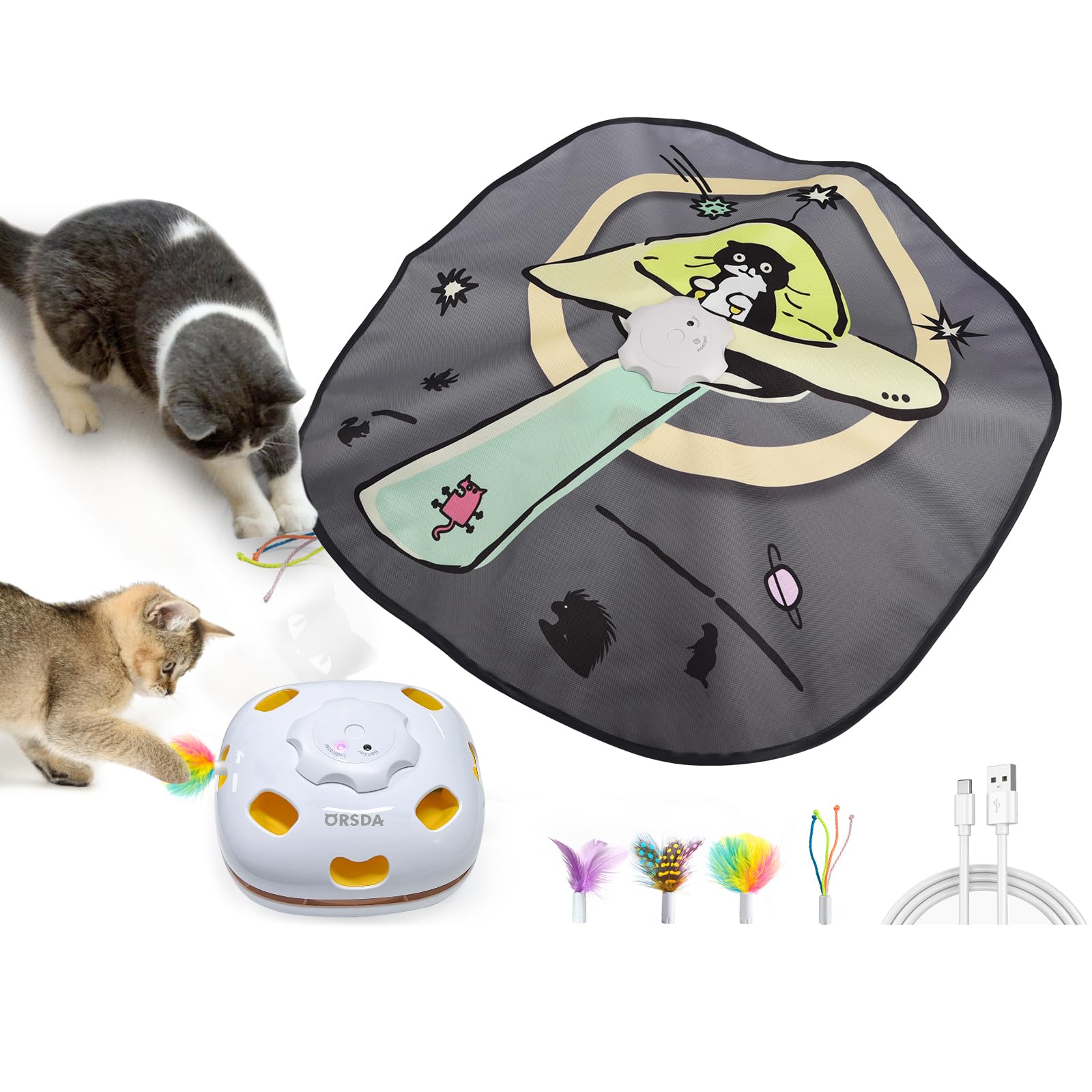 Orsda 4 In 1 Interactive Cat Toys - Automatic Cat Toys For Indoor Cats & Kittens, 8 Holes Mice Whack-A-Mole, Hide And Seek Smart