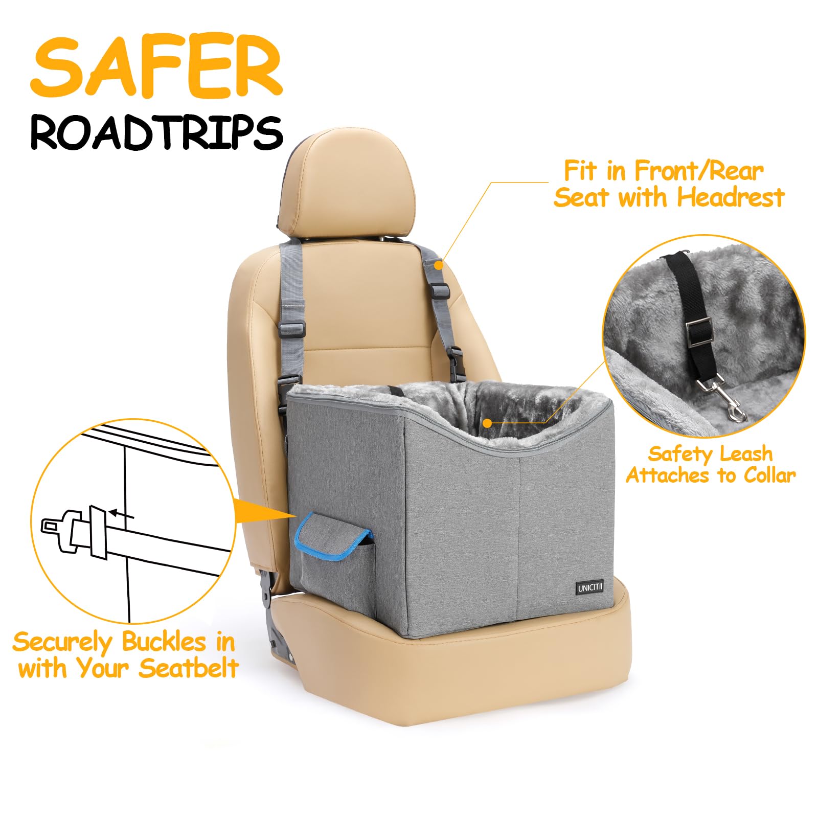 Unicitii Lookout Pet Car Booster Seat For Small Dogs, Bucket Booster Pet Seat, Elevated Dog Booster Car Seat, Lookout Dog Car Seat For Small Dogs