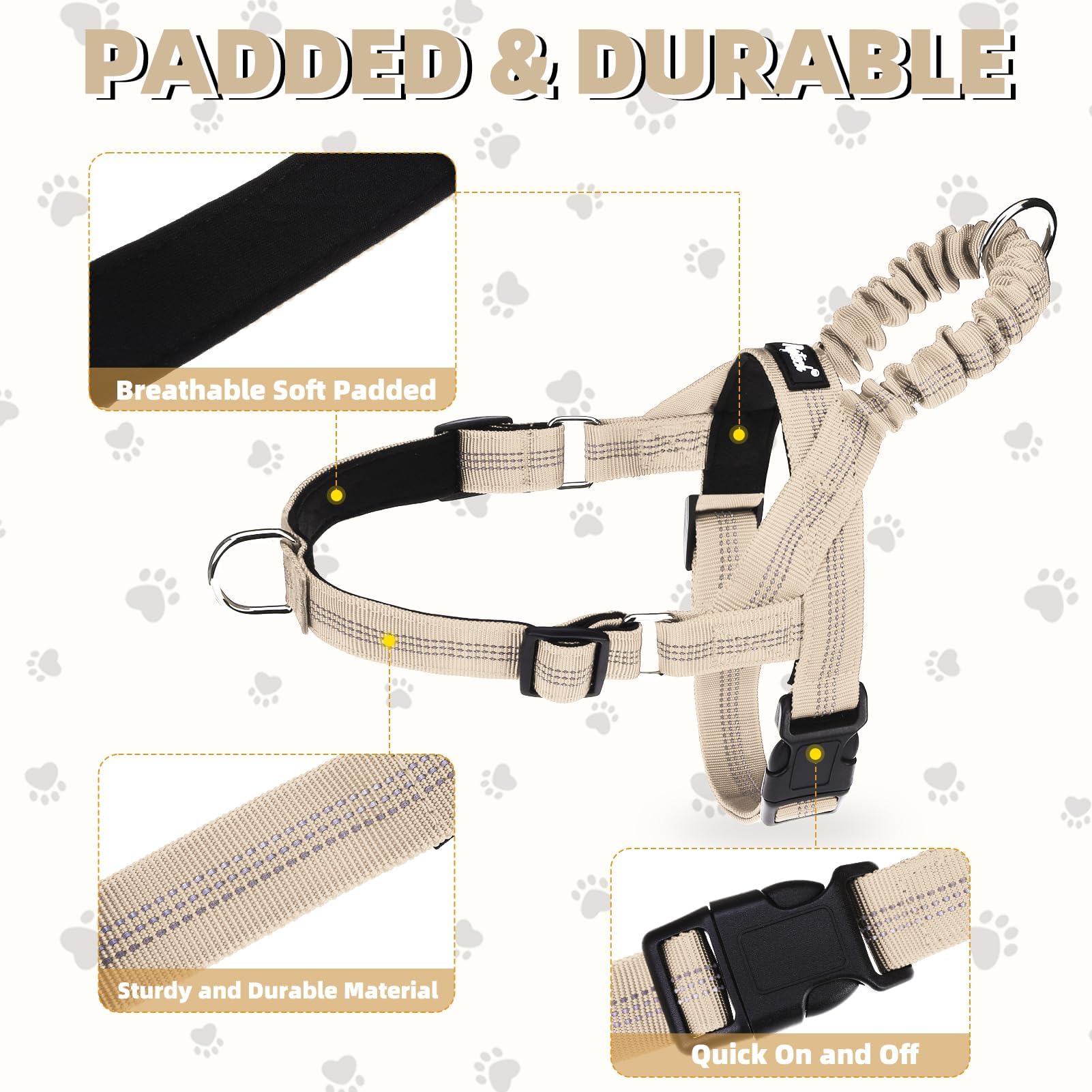 PUPTECK No Pull Dog Harness, Adjustable XS Reflective Vest, Escape Proof, Beige
