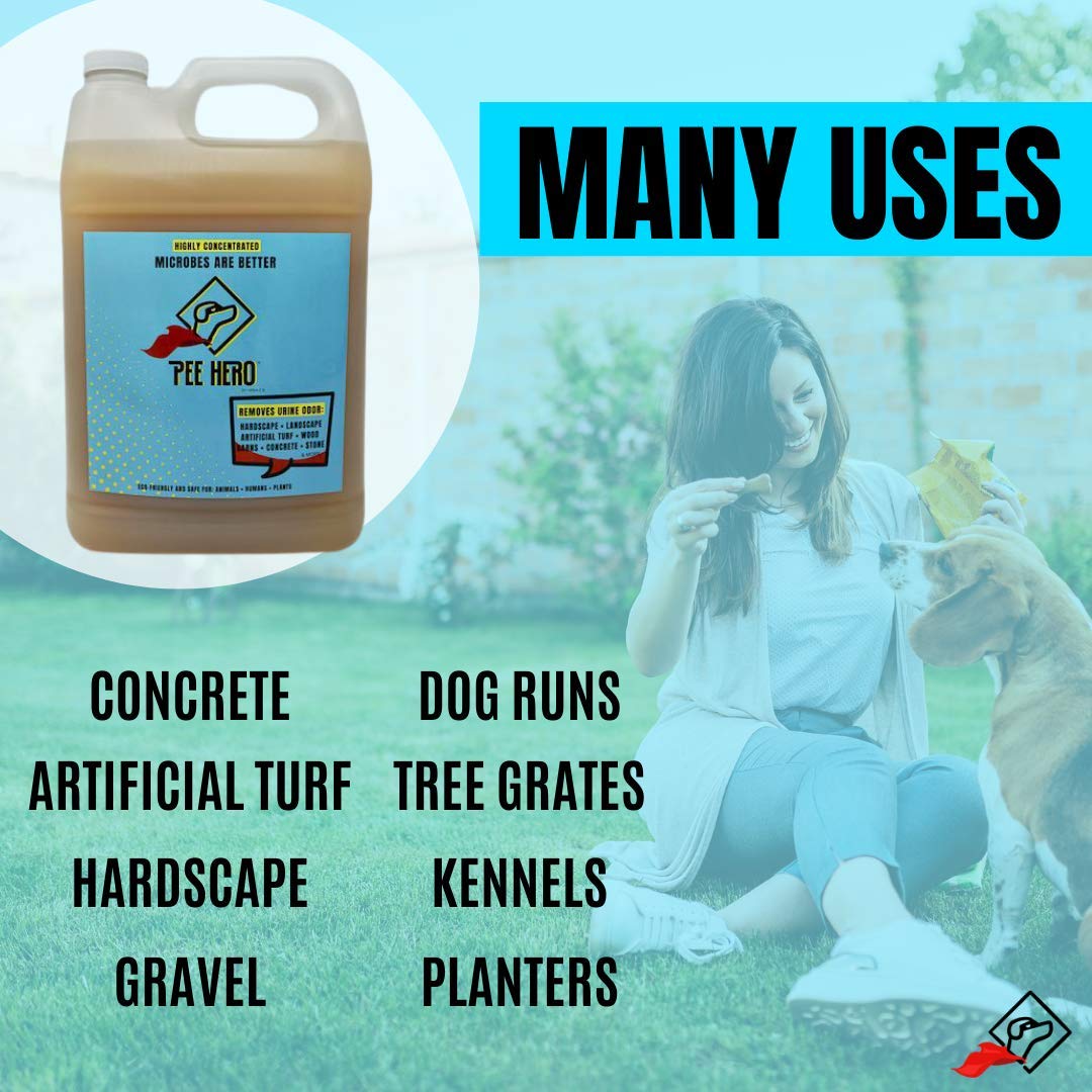 Urea-Z Pee Hero 1-Gallon Concentrate Urine Odor Eliminator- Removes Dog Urine Odor From Artificial Turf, Patio, Yard, Grass, Ken