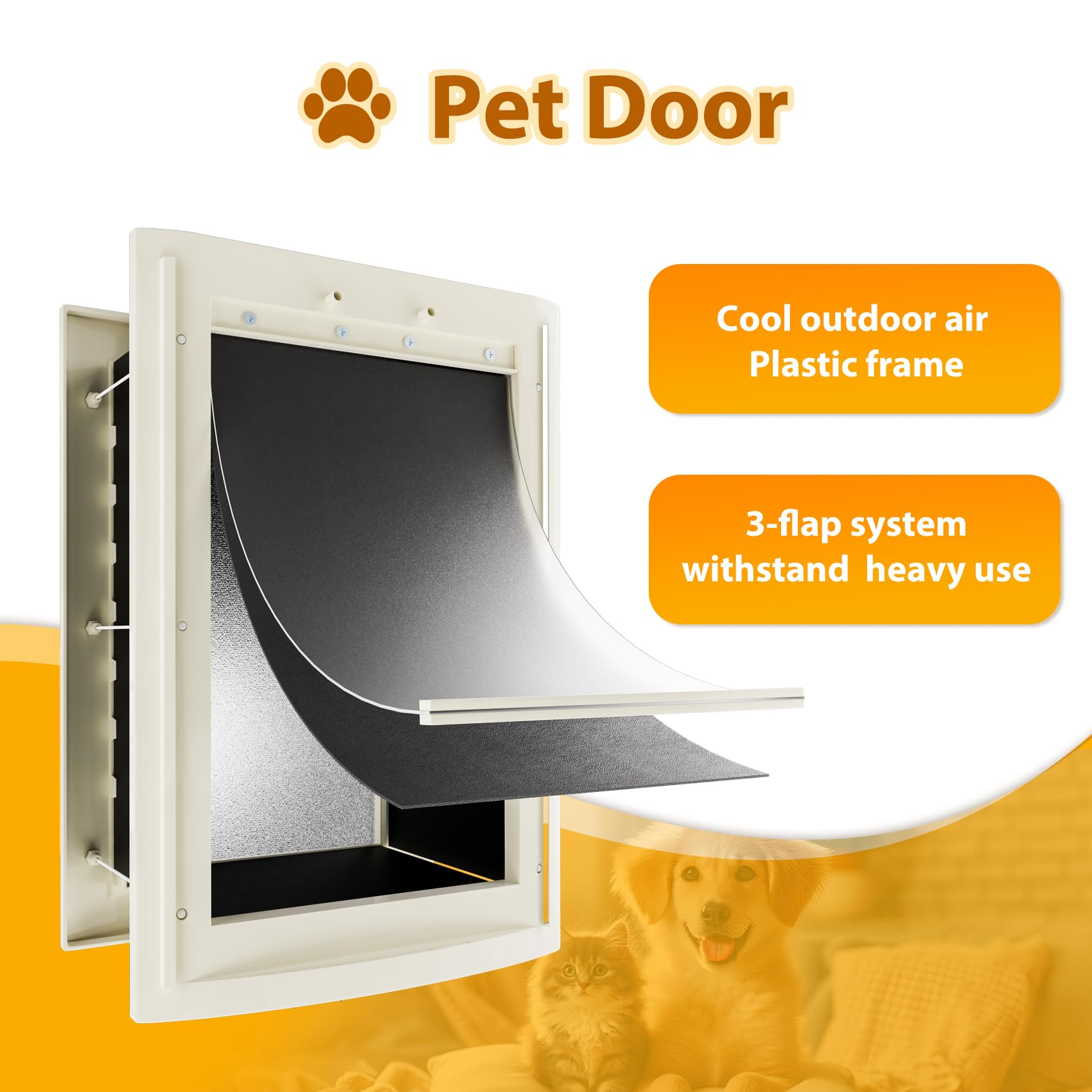 mestyl Dog Door for Wall, Large White Plastic with Telescoping Tunnel & Magnetic Flaps, Model DDPLWH