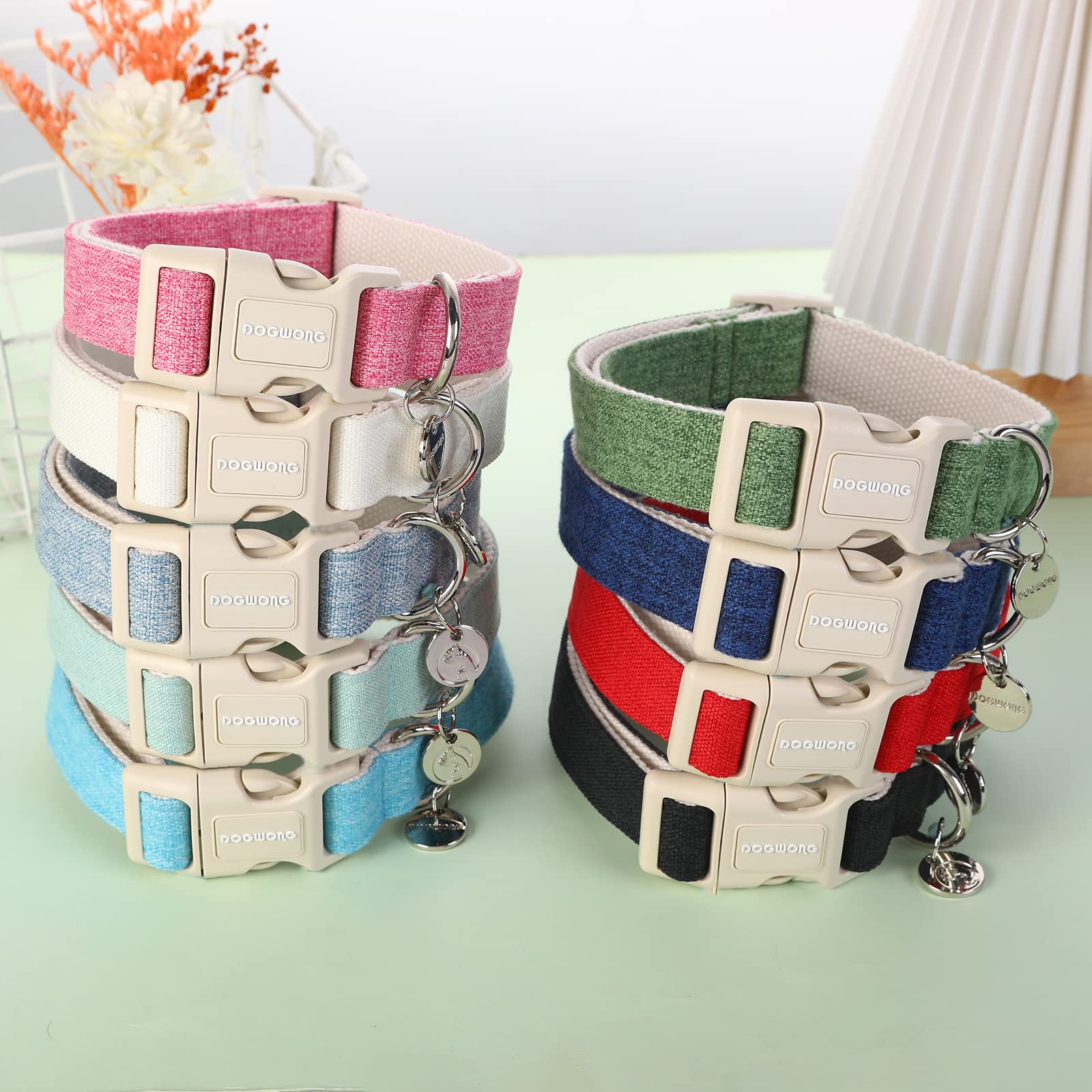 Dogwong Cotton Hemp Dog Collar, Heavy-Duty Black Dog Collar Adjustable Soft Natural Fabric Pet Cute Wedding Puppy Necklace For S