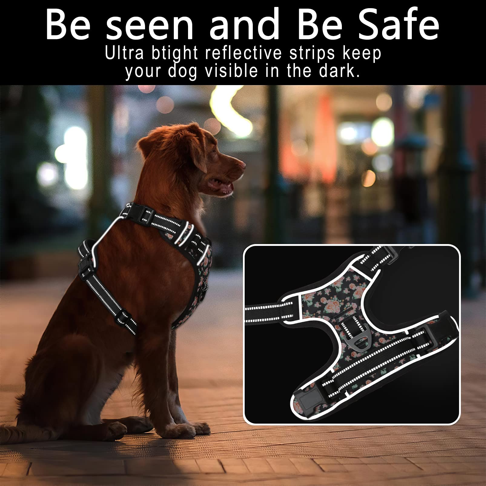 Timos Dog Harness, No Need Go Over Dogs Head 3 Snap Buckles With 2 Leash Clips, Adjustable Soft Padded No-Pull Dog Harness, Refl