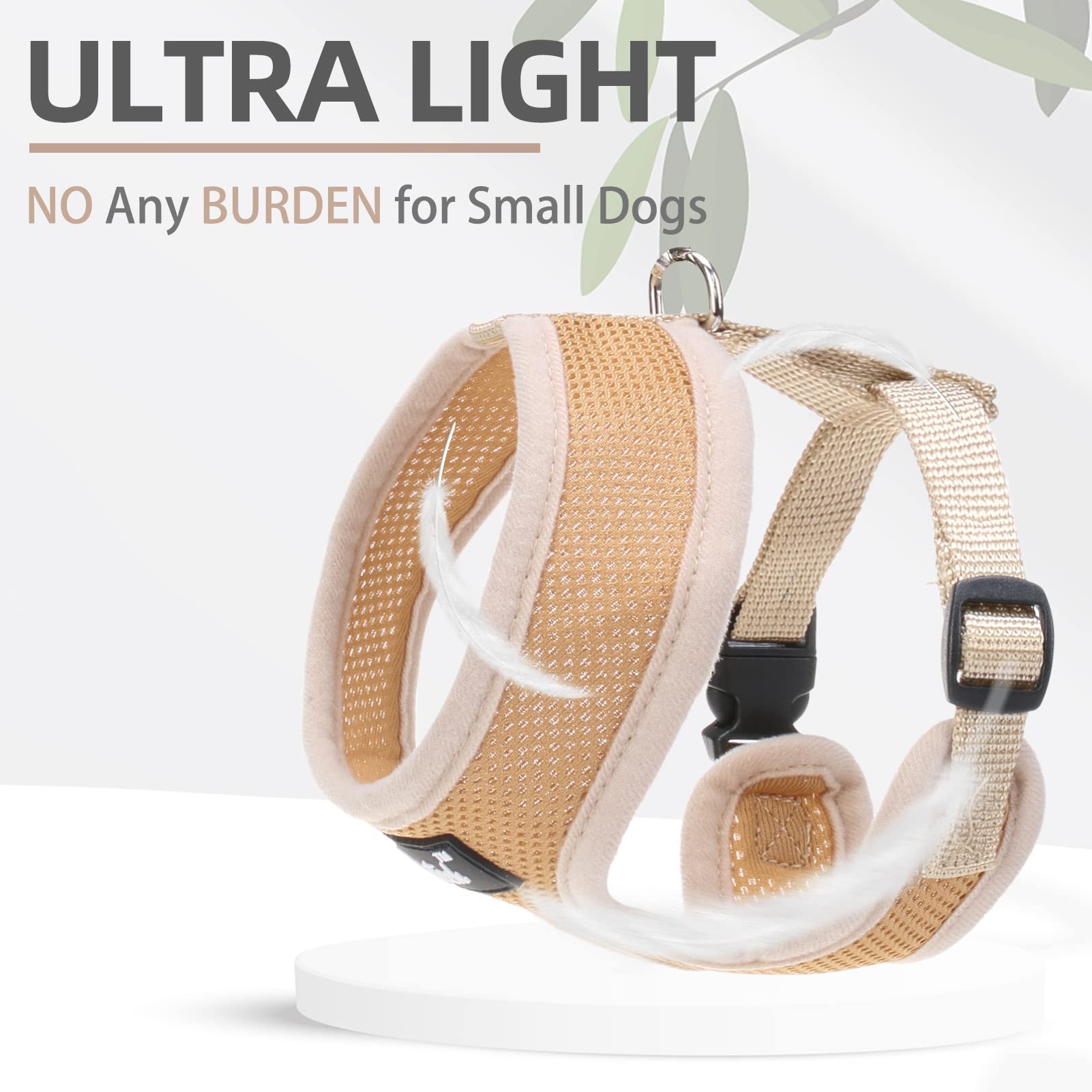 Pupteck Soft Mesh Dog Harness And Leash Set Pet Puppy Cat Comfort Padded Vest No Pull Harnesses, Solid Beige, S