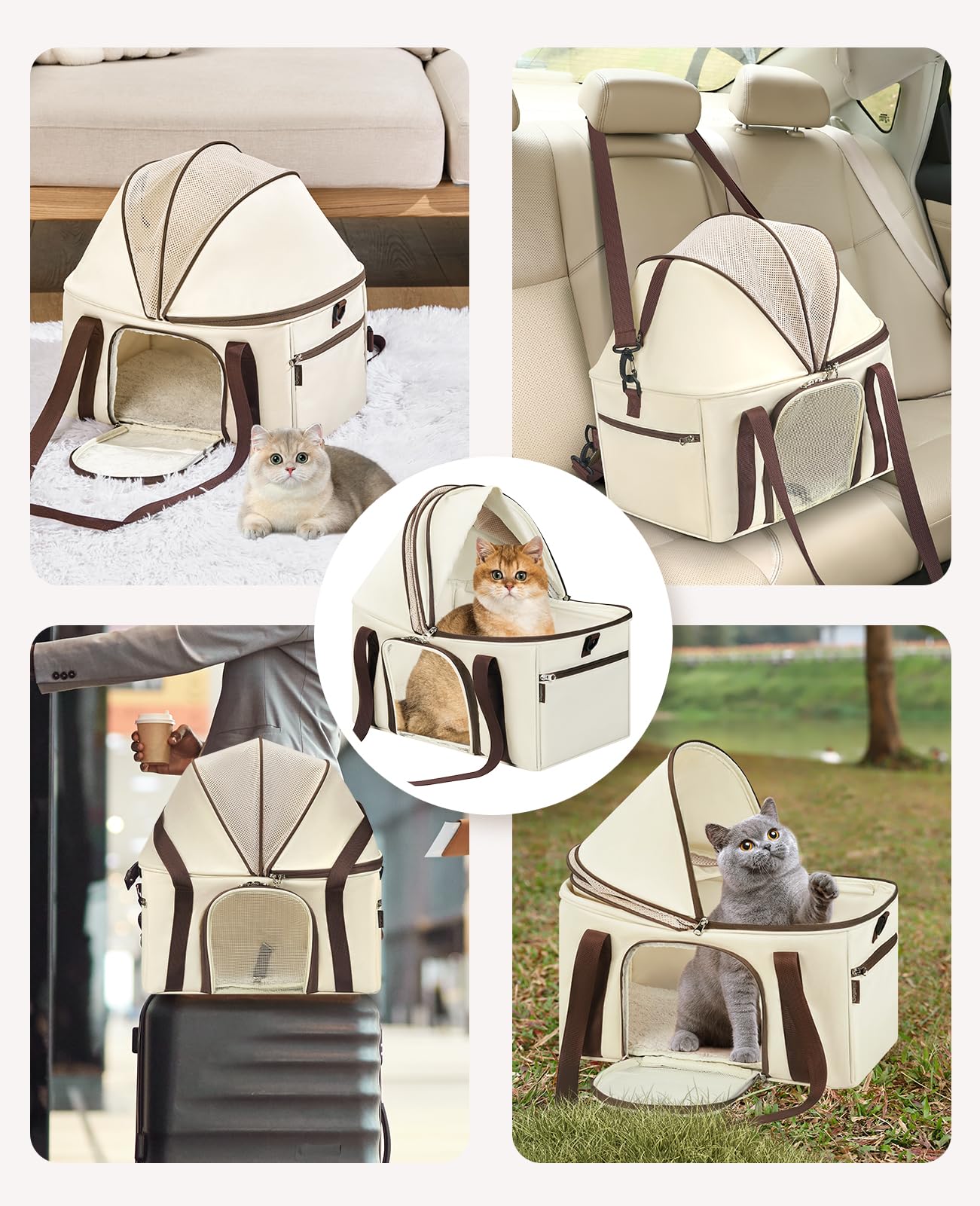 Burgeonnest Top-Expandable Large Cat Carrier, Soft Sided Cat Bag Carrier For Medium Large Pet 15 Lbs, Upgrade Small Dog Car Seat