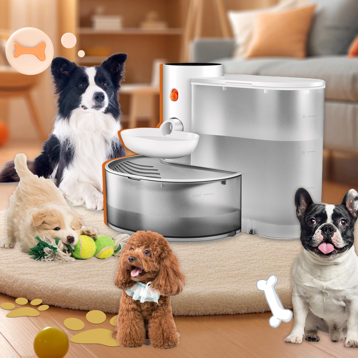 Mended Automatic Pet Water Fountain,2025 Upgraded Pet Water Fountain No Filter,Cat Water Dispenser Wireless Pour-Over,3L/106Oz,C