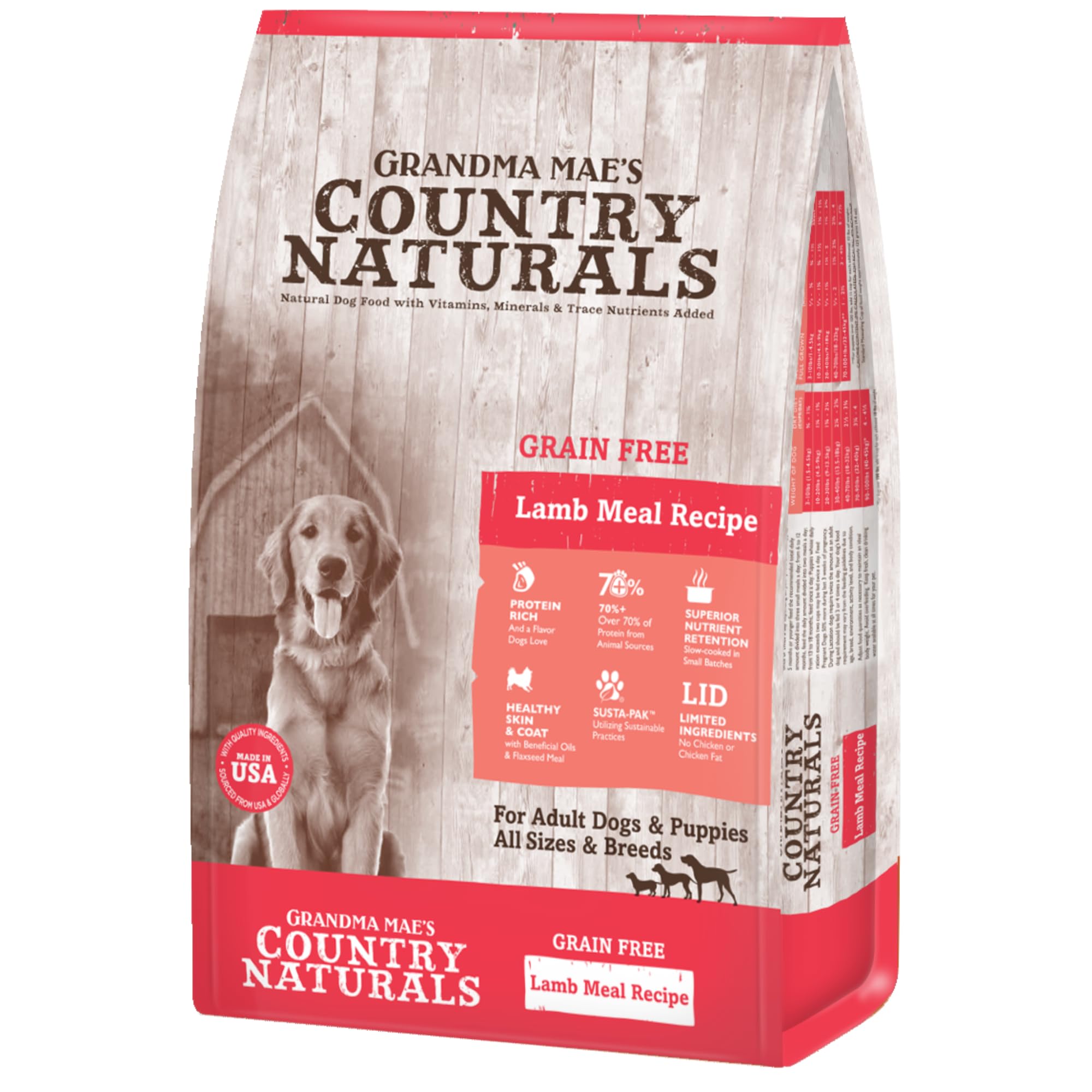 Grandma Maes Country Naturals Dry Dog Food, Grain Free Formula, Lamb, Slow Cooked & Nutrient Dense, Made in USA, 12 LB Bag