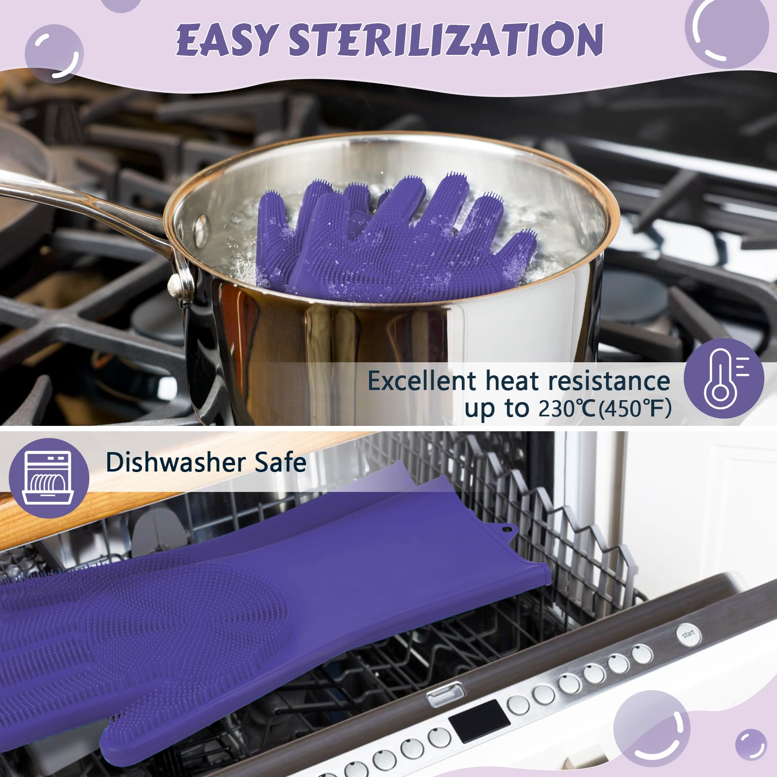 Pecute Heat Resistant Silicone Grooming Gloves With High-Density Teeth And Enhanced Five Finger Design For Bathing And Massaging