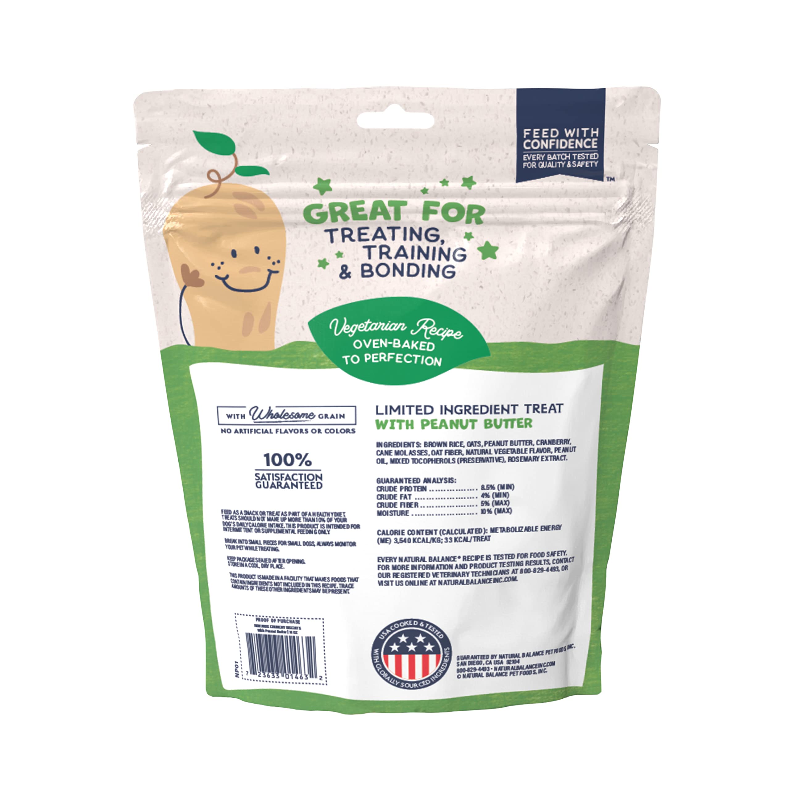 Natural Balance Limited Ingredient Rewards Crunchy Biscuits, Vegetarian Dog Treats for Adult Dogs of All Breeds, Peanut Butter R