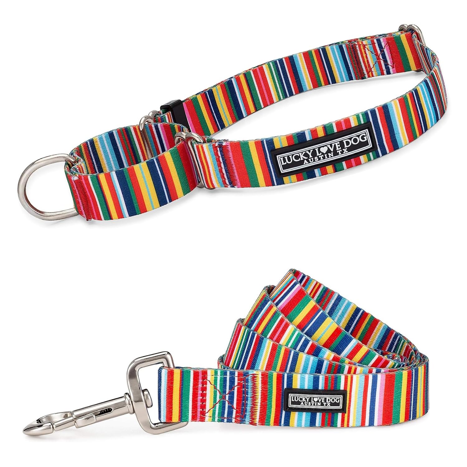 Lucky Love Dog Martingale Collar And Leash Set, Premium No Slip Collar And Leash Set, Colorful Hippie Martingale Color For Large