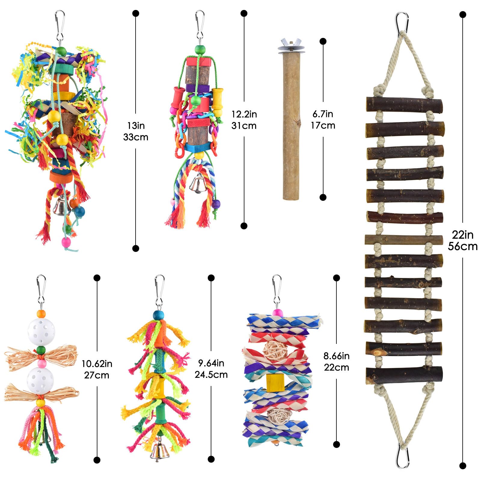 KATUMO Bird Toys, Parakeet Swing Parrot Ladder Cockatiel Perch Conure Hanging Bell Toys for Parakeet Conure Cockatiel Mynah Love