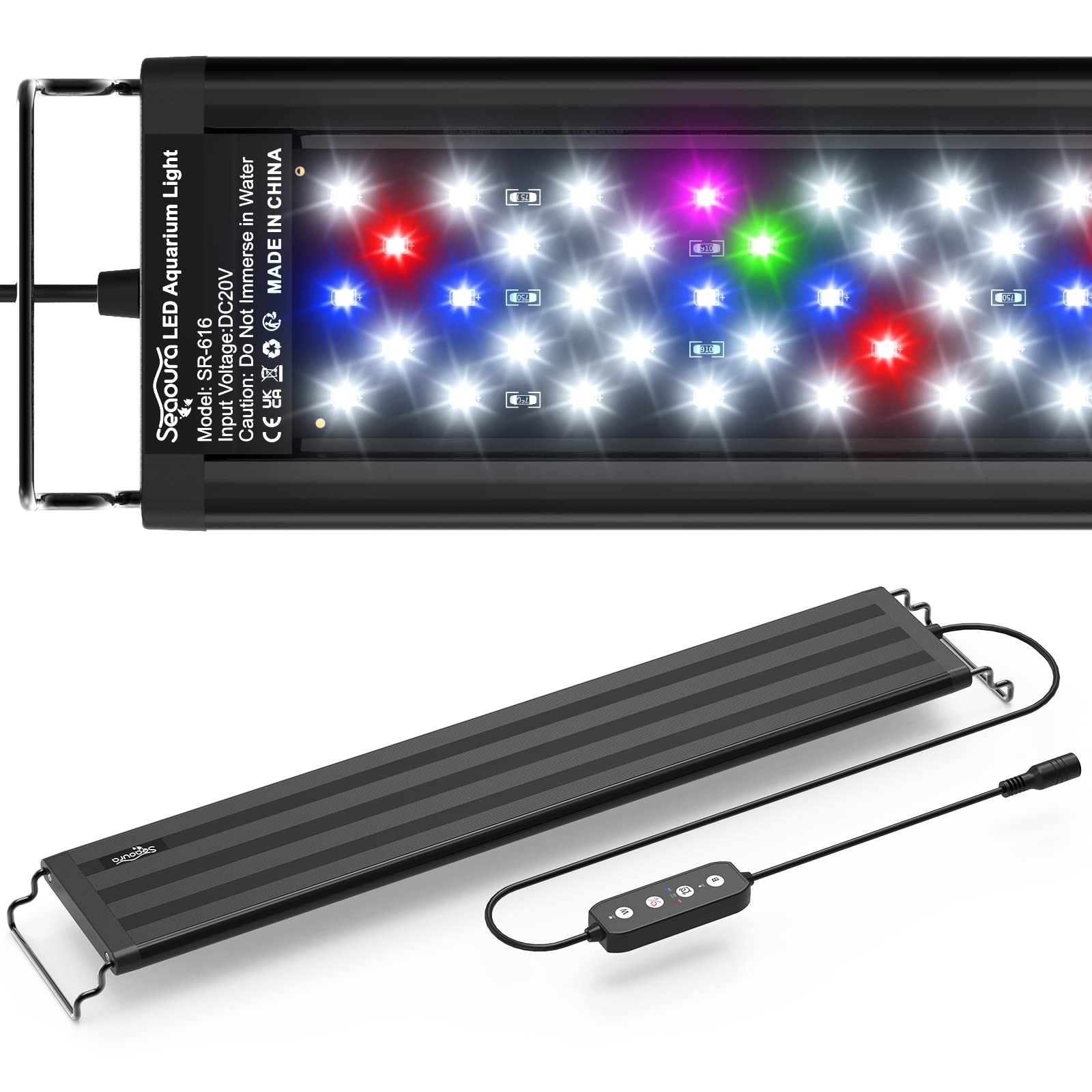Seaoura Led Aquarium Light For Plants-Full Spectrum Fish Tank Light With Timer Auto On/Off, 18-24 Inch, Adjustable Brightness, White Blue Red Green Pink Leds With Extendable Brackets For Freshwater