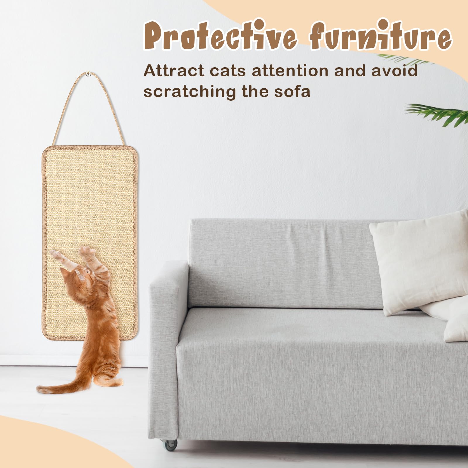 Dansydaisy 2 Pack Sisal Door Cat Scratching Mat Double Use Hanging Scratcher Wall Floor Mount Natural Cat Scratch Mat Kitty Scra