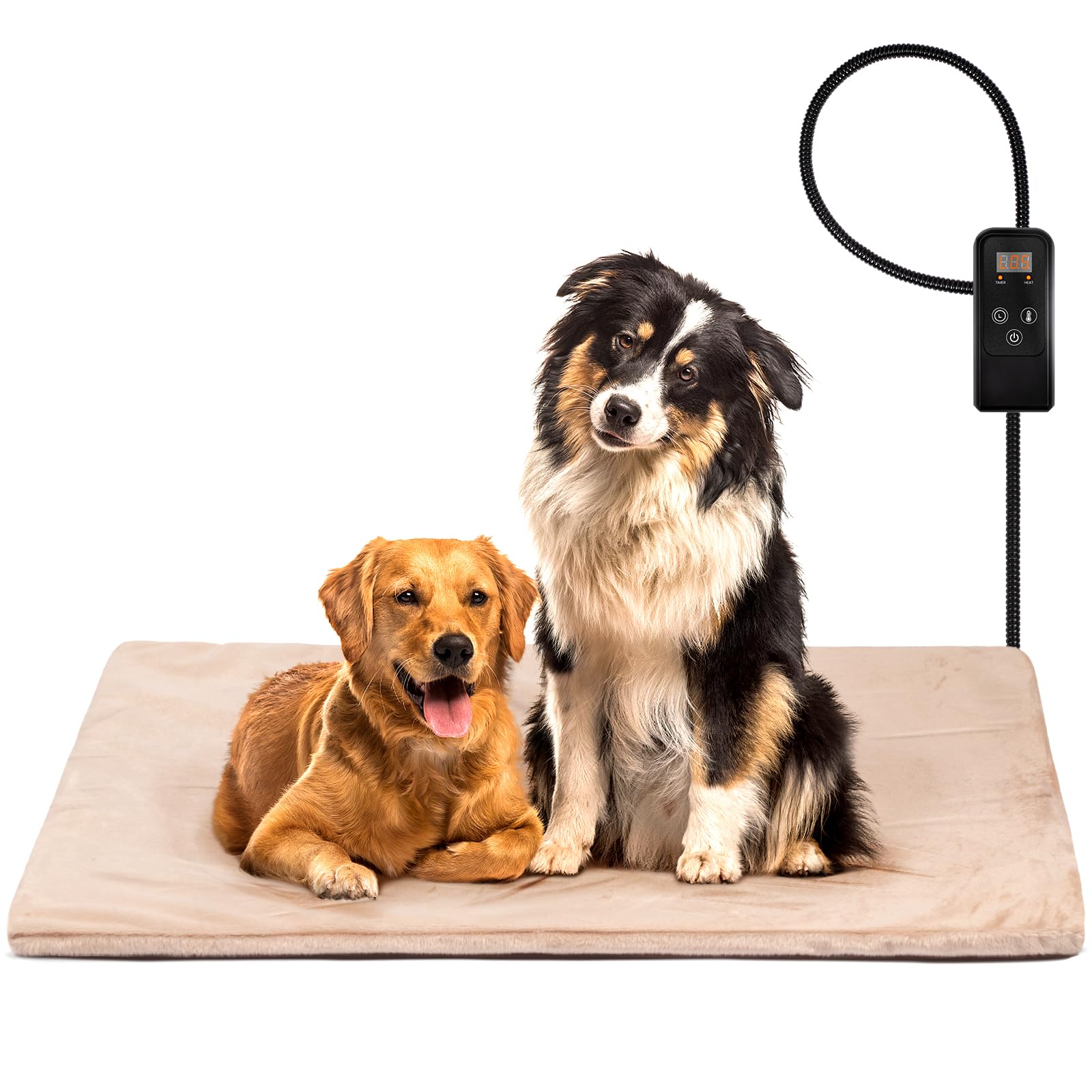 Niubya Pet Heating Pad For Dogs, Adjustable Temperature And Waterproof Pet Heated Mat With Timer, Electric Heated Bed With Chew 