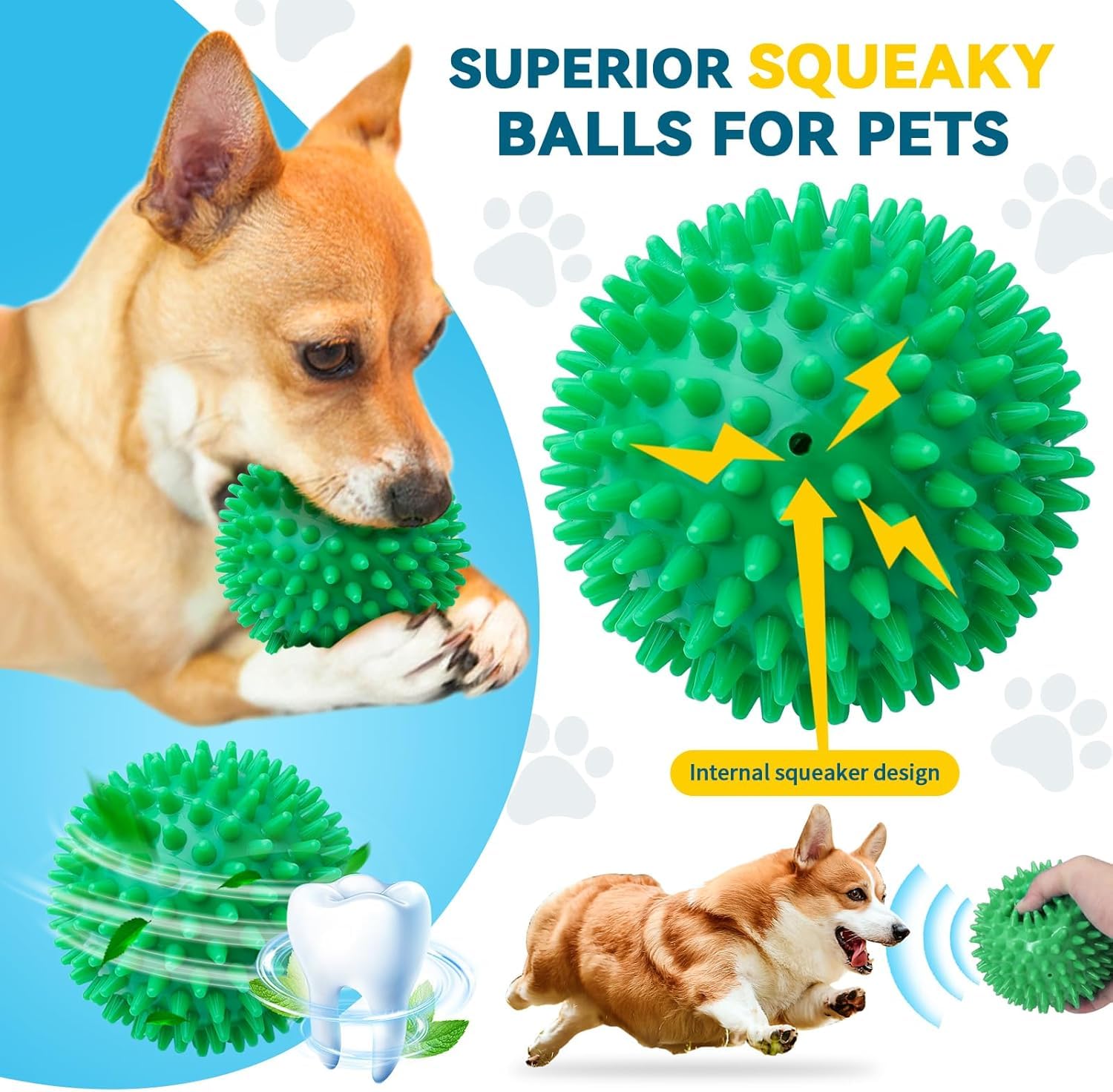4.5    Durable Squeaky Dog Balls For Aggressive Chewers - Heavy-Duty Spike Ball Toys For Medium & Large Dogs, Perfect For Dental