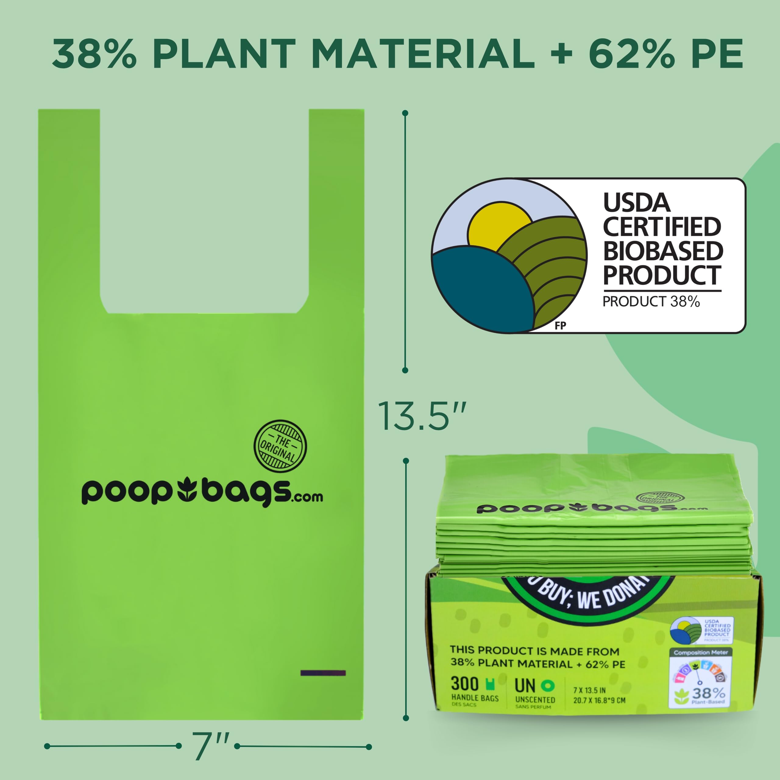 The Original Poop Bags Dog Poop Bags With Handles, 38% Plant-Based, Heavy-Duty & Leak-Proof Poop Bags For Dogs, 300 Count