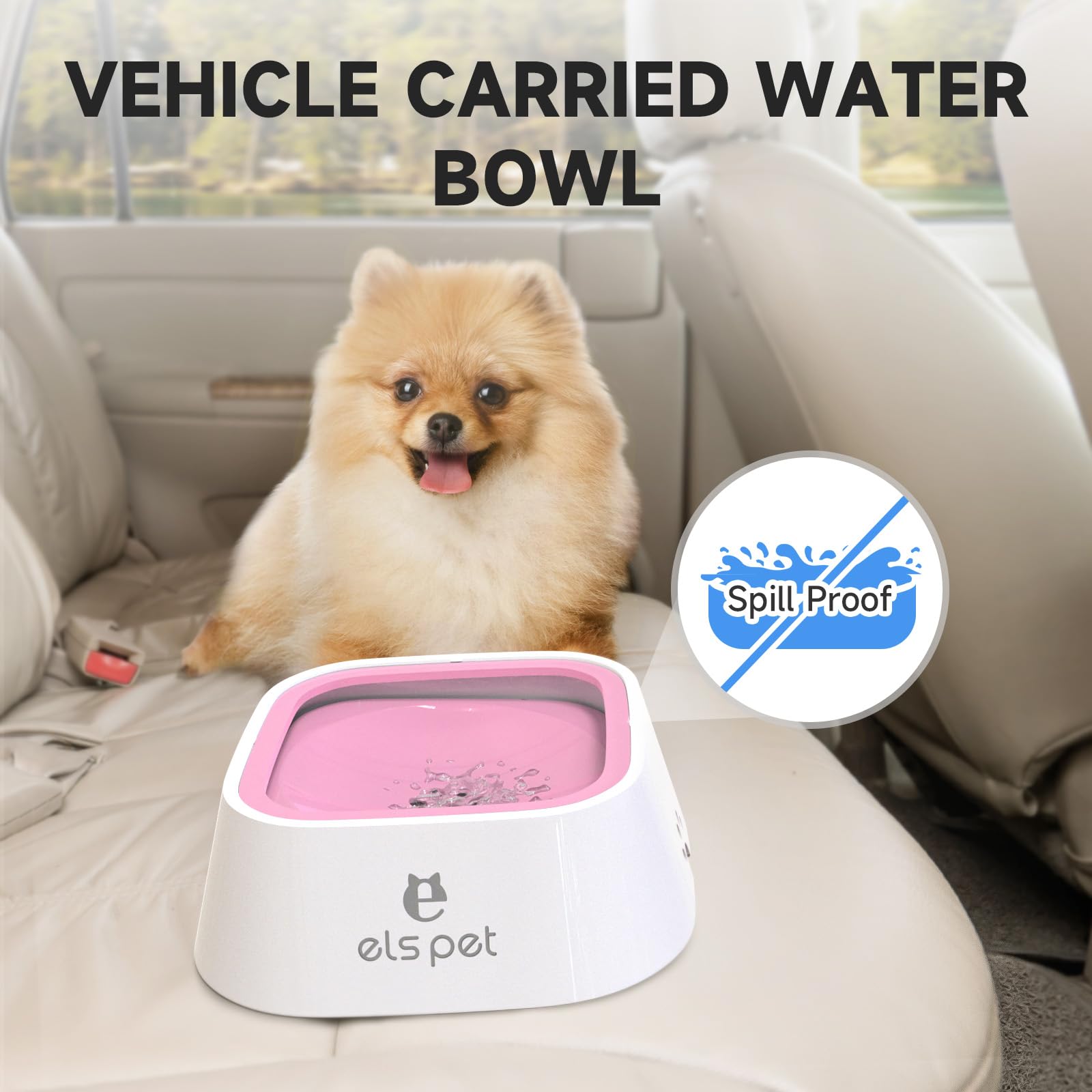 Els Pet Dog Bowl No Spill, Pet Water Bowl No Drip Slow Water Feeder Cat Bowl, Pet Water Dispenser 70Oz/2L Large Capacity Travel