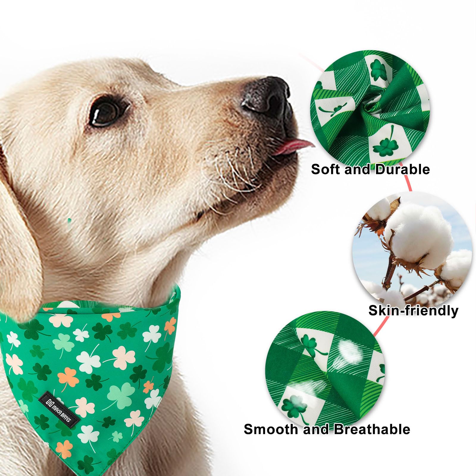 Maca Bates 2 Pack St Patricks Day Dog Irish Clover Bandana Bulk Saint Patrick'S Shamrock Clovers Green Dogs Scarf Soft Puppy Ban