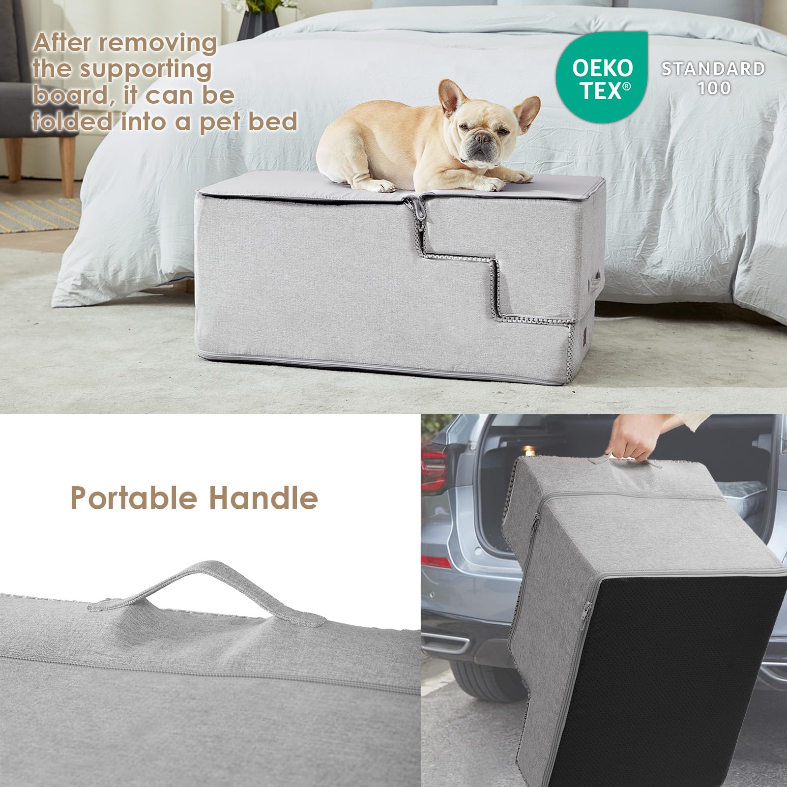 Eheyciga Dog Stairs For High Bed 22.5”H, 5-Step Dog Steps For Bed, Pet Steps For Small Dogs And Cats, Non-Slip Balanced Dog Indoor Ramp, Light Grey