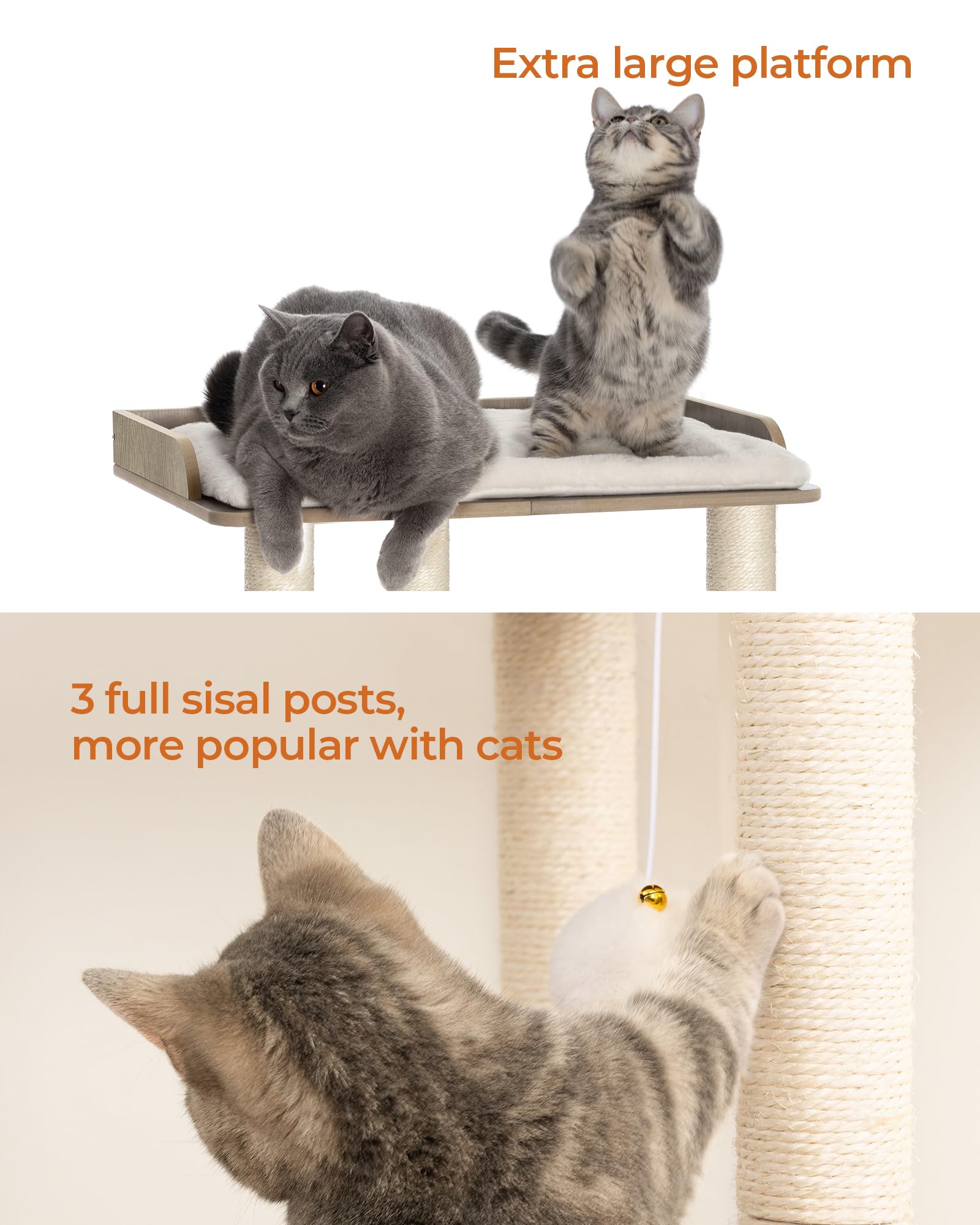 FourFurPets Cat Tree Tower Condo with 3 Sisal Posts, 22in, Greige, Engineered Wood, Model 111SPMJA01G1