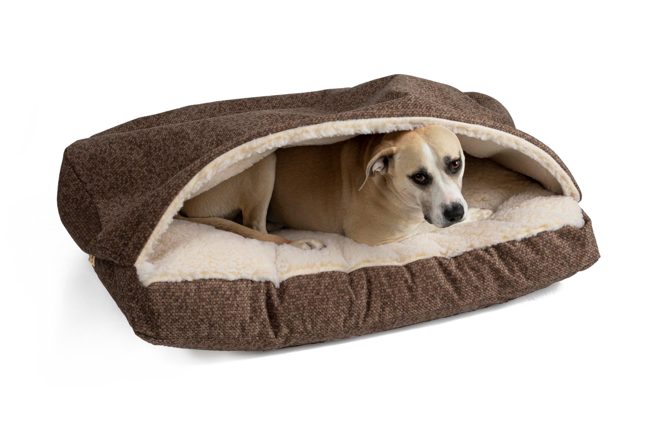 Snoozer Pet Products Luxury Rectangle Cozy Cave Dog Bed With Microsuede, Showdog Collection, Medium, Merlin Camel