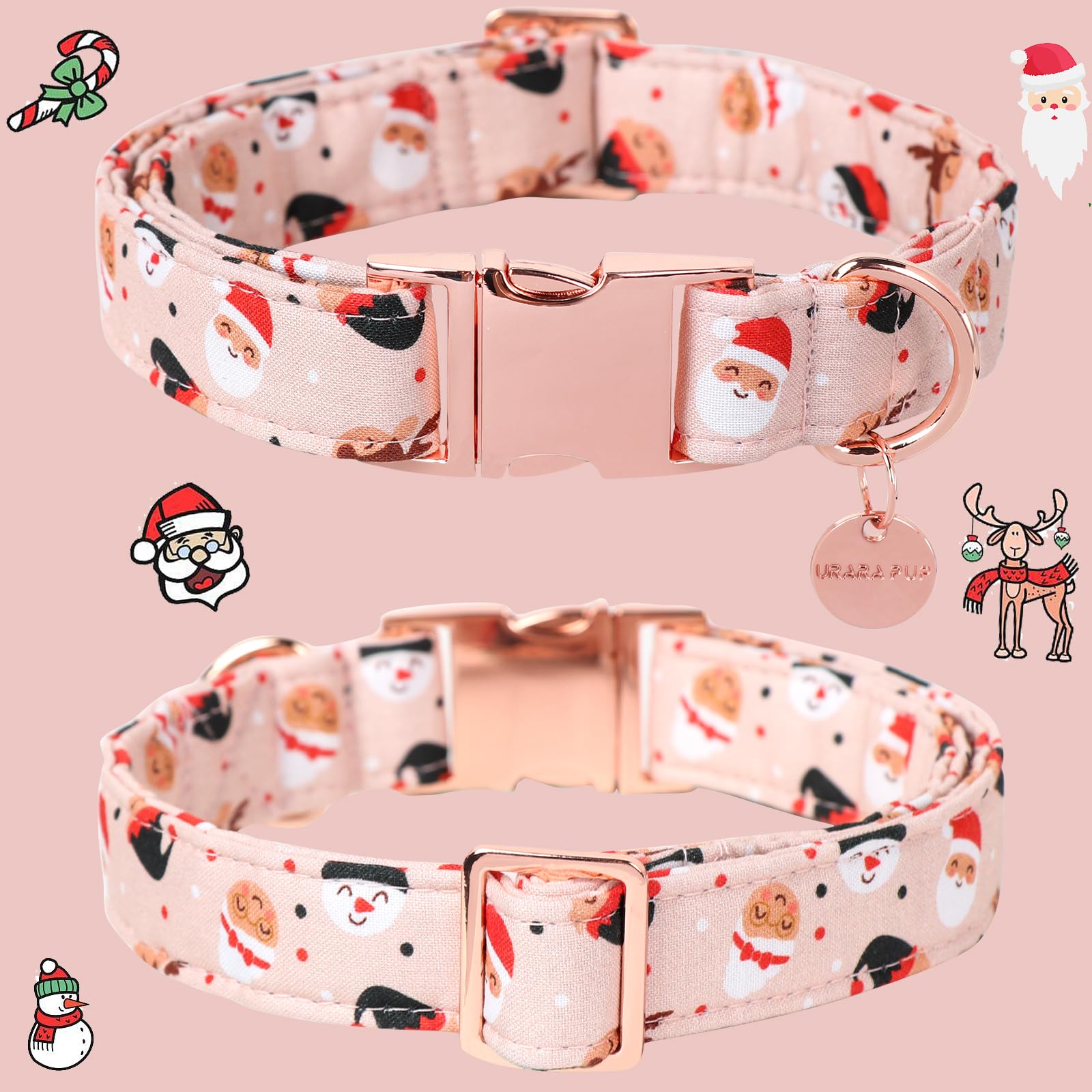 Up Urara Pup Christmas Dog Collar, Cotton Collar For Puppy Girl Boy Dog Or Cat, Comfortable Dog Collar With Durable Metal Buckle