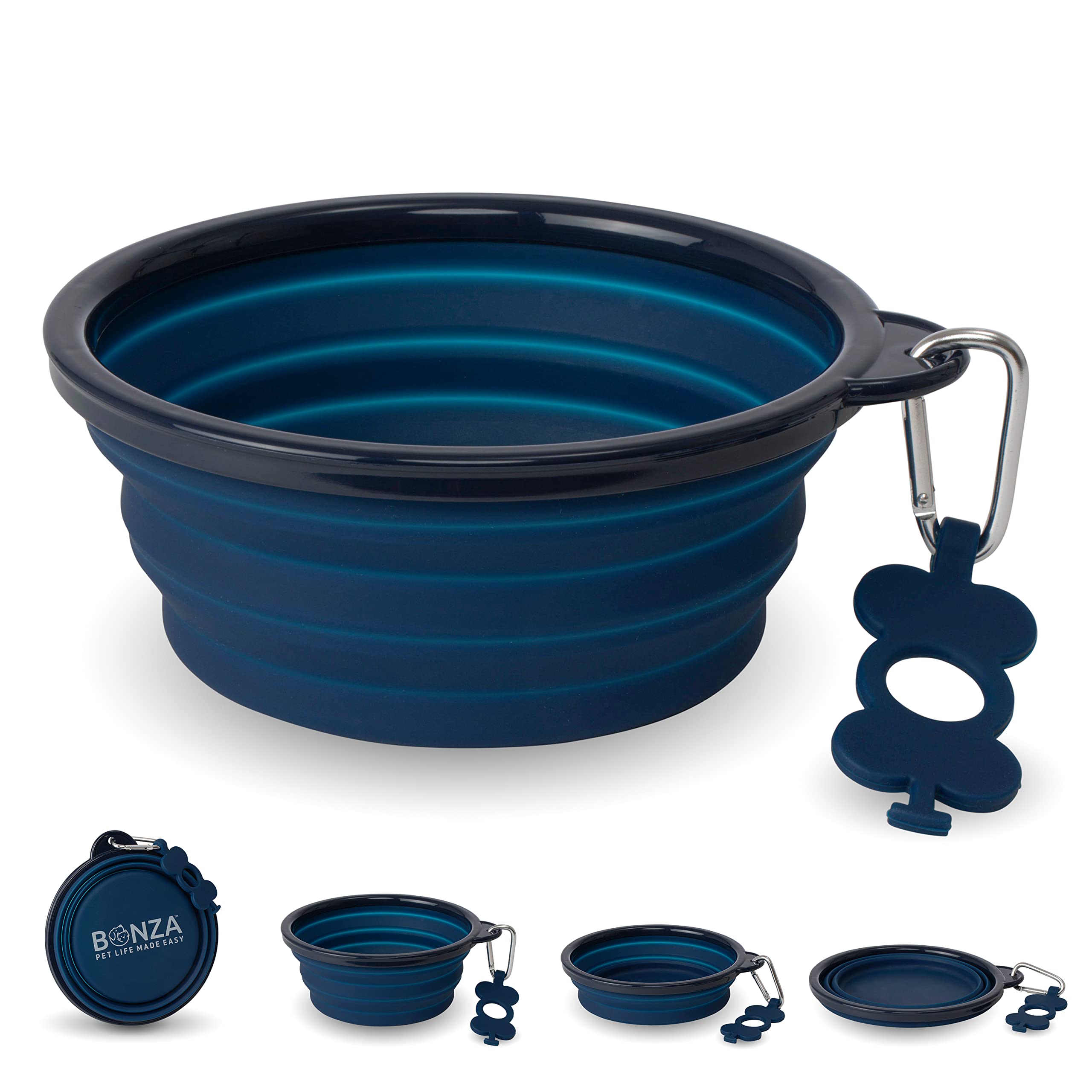 Bonza X-Large Collapsible Dog Bowl, 1500 ML Reinforced Rim, with Carabiner, Water Bowl for Dogs - Travel Essential