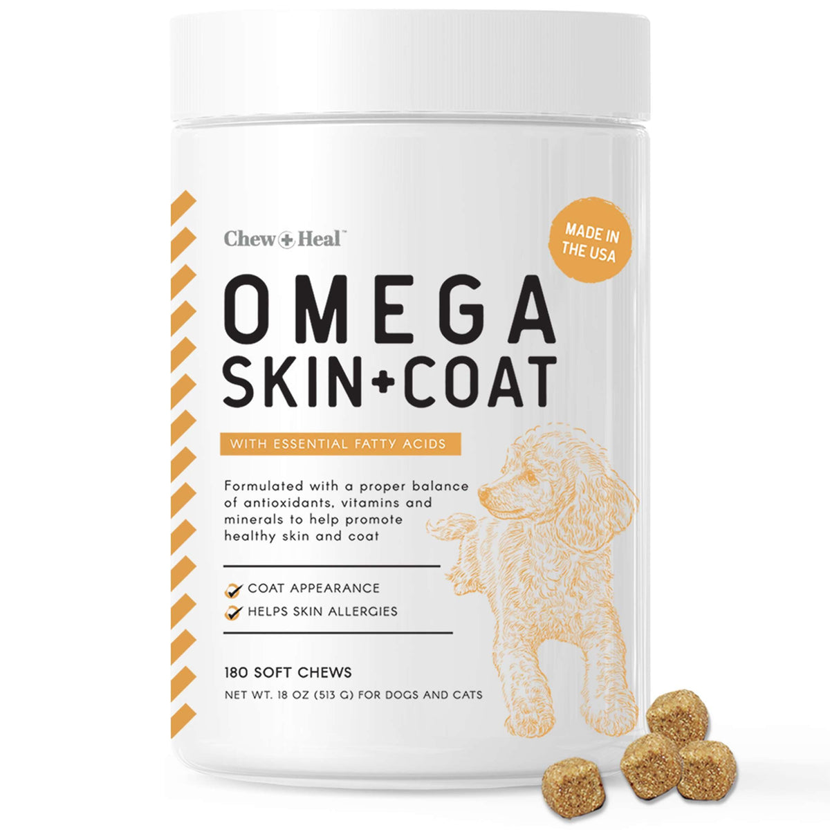 Salmon Oil For Dogs - 180 Soft Chew Omega Treats For Skin And Coat - Fish Oil Blend Of Essential Fatty Acids, Omega 3 And 6, Vit