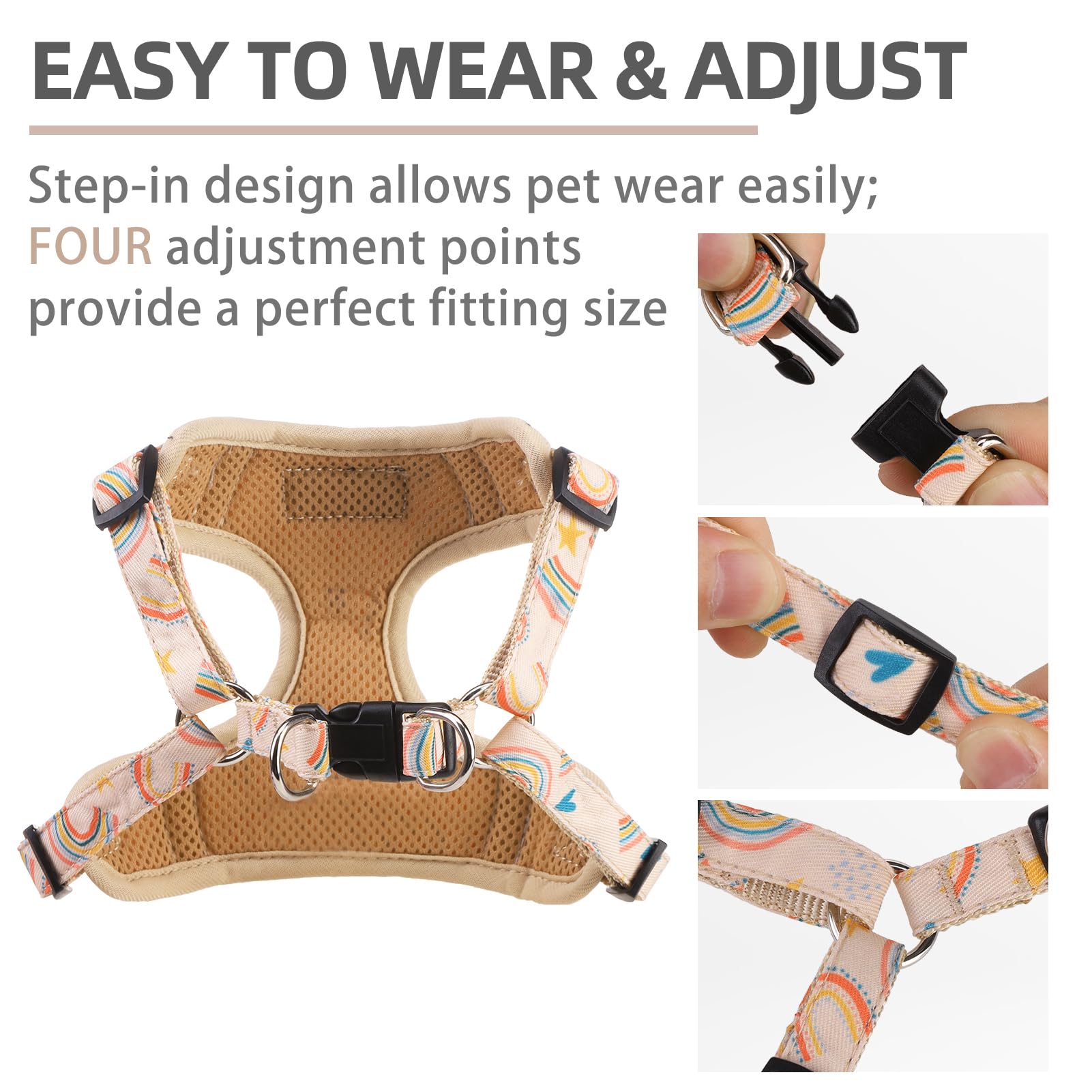 PUPTECK No Pull Dog Harness and Leash Set Reflective No Choke Step in Puppy Halter for XS Small and Medium Sized Dogs, Beige, Pr