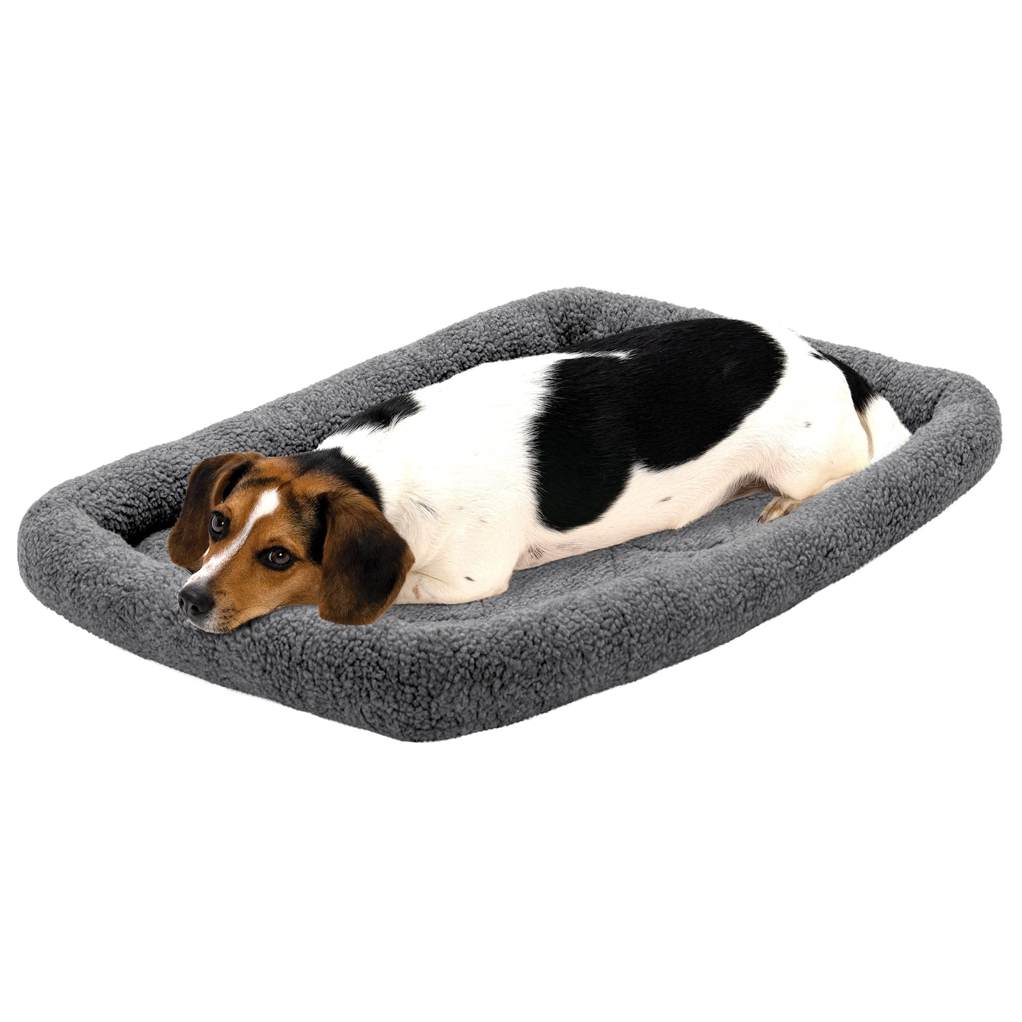Furhaven Dog Bed For Medium/Small Dogs & Indoor Cats, 100% Washable, Sized To Fit Crates - Sherpa Fleece Bolster Crate Pad - Gra