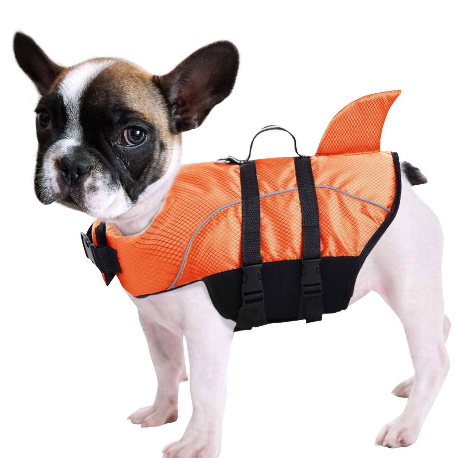 Queenmore Ripstop Dog Life Jacket Shark Life Vest For Dogs, Safety Lifesaver With High Buoyancy And Lift Handle For Small And Medium Breeds(Orange S)
