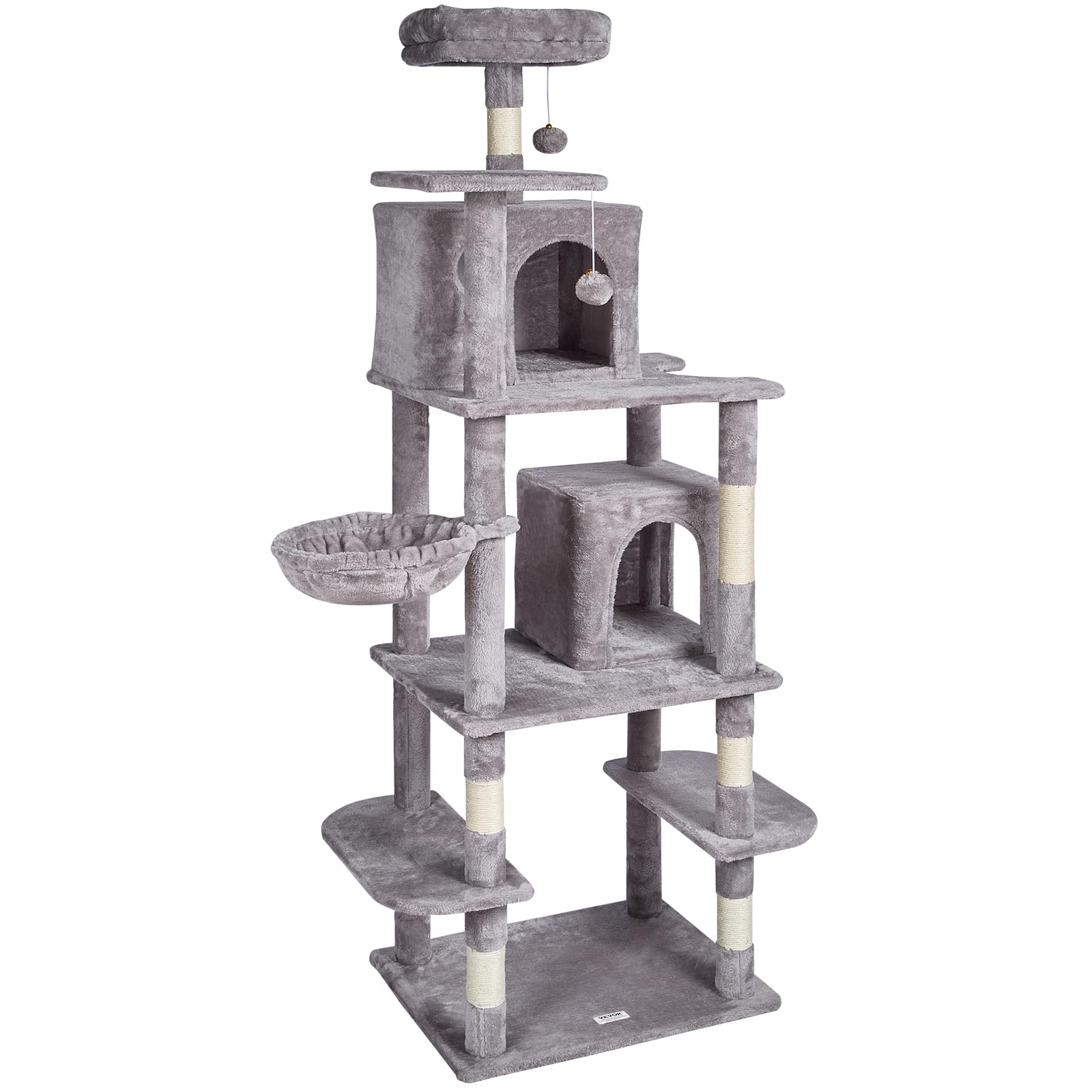 VEVOR Cat Tree 68.5 Cat Tower with Cat Condos Sisal Scratching Post Light Grey