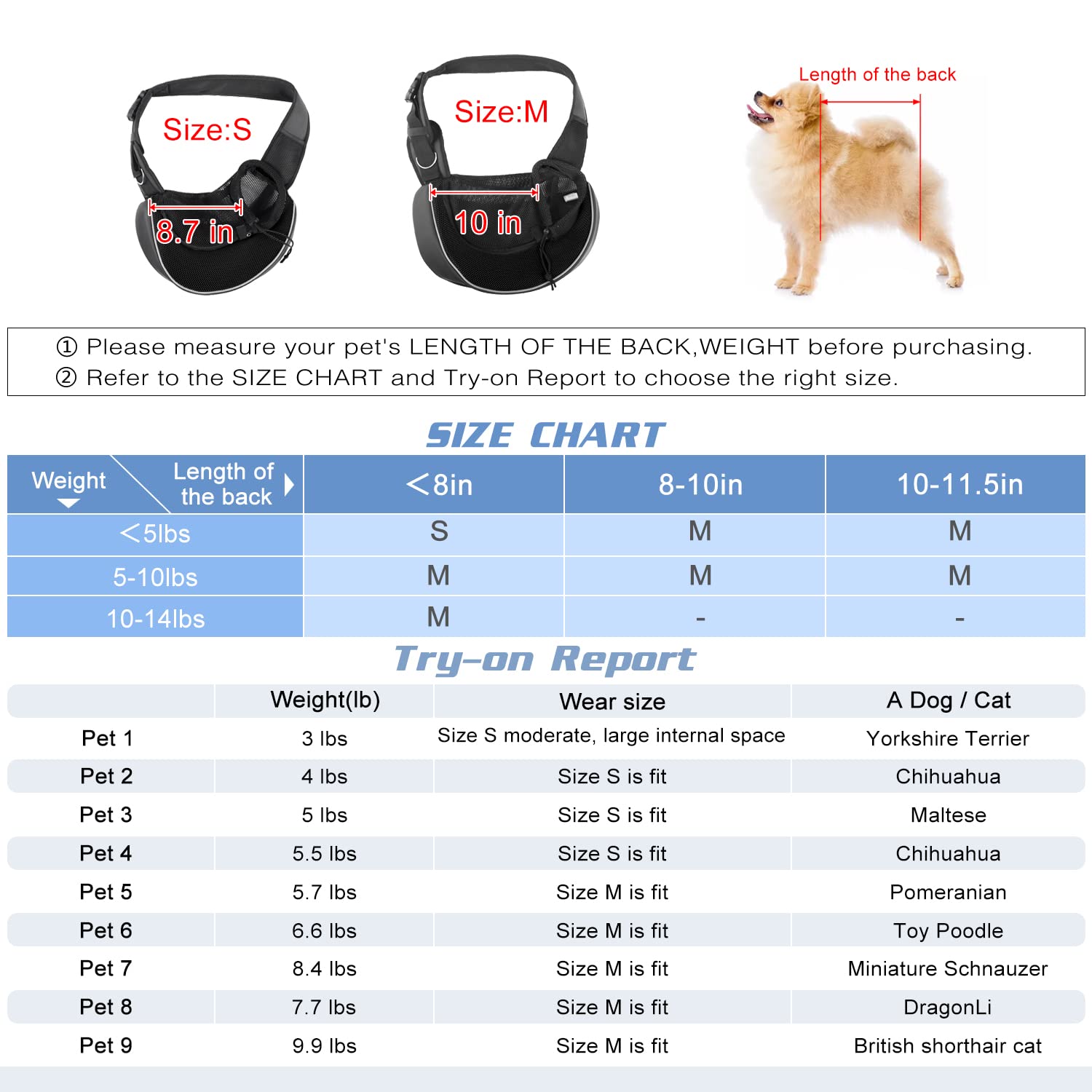 Woyyho Small Pet Dog Sling Carrier Zipper Pocket Breathable Puppy Sling Carrier With Removable Bottom Adjustable Safe Small Dog