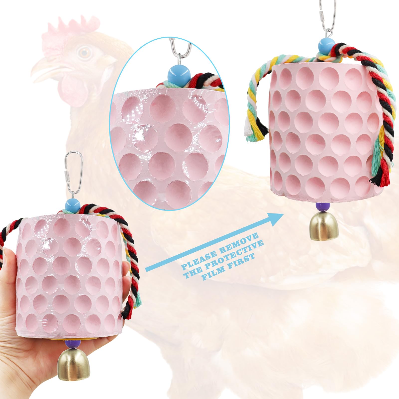 MinrzPet Chicken Coop Accessories, Chicken Beak Grinding Calcium Stone with Bell, Chicken Toys for Coop, Chicken Enrichment Toys