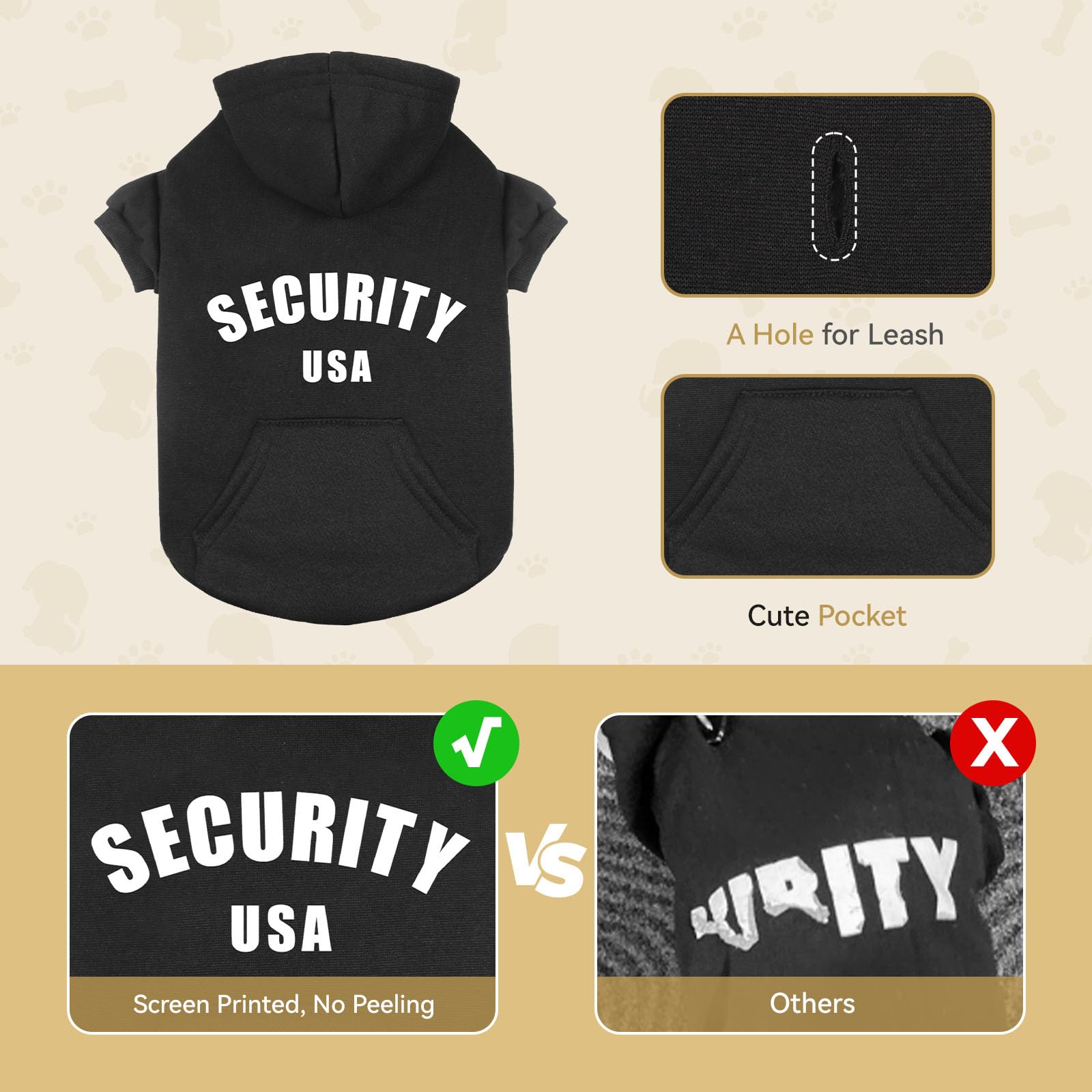 Security Dog Sweatshirt - Warm & Cozy Brushed Fleece Interior, Pocket, Large Dogs (L)