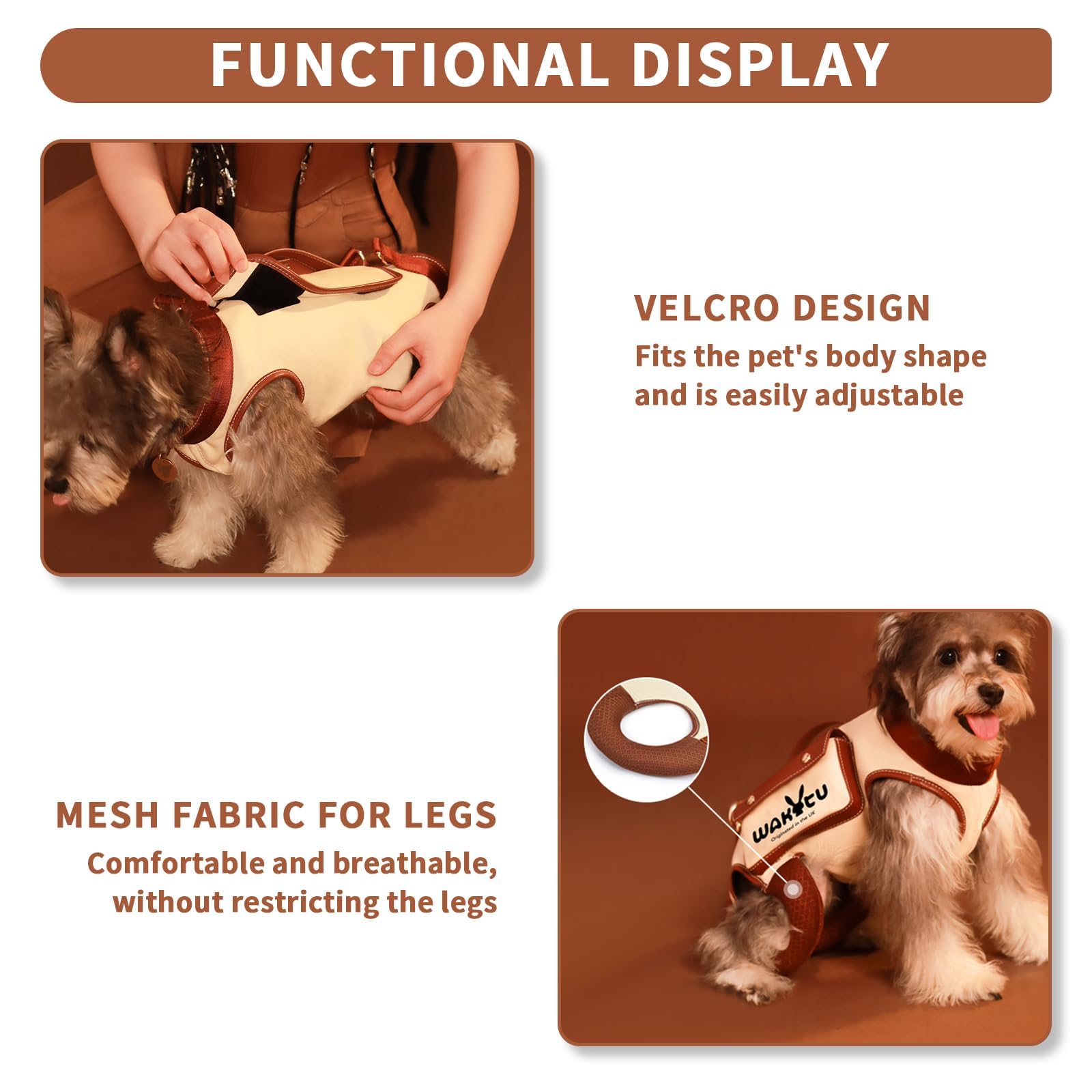 Wakytu Dog Lift Harness Dog Carrier VES Harness Adjustable Leash with Small Puppy Treat Bag,Fits Most Cars,L