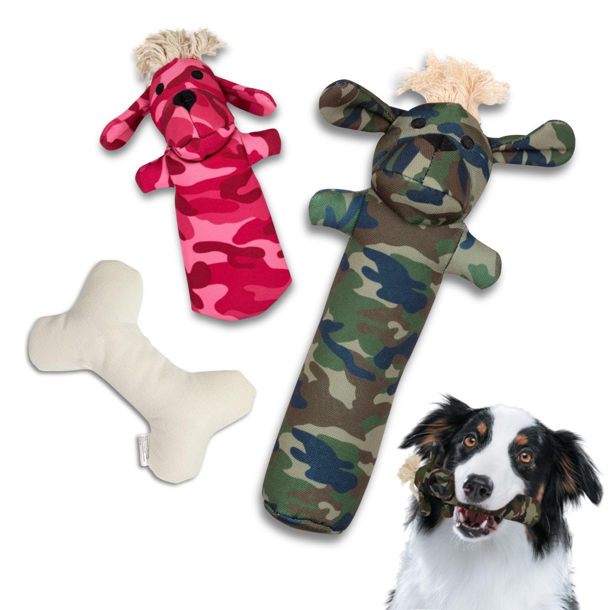 Pata Pal Durable Tough Cotton Canvas Squeaky Dog Toys, Eco-Friendly Interactive3-Pack Chew Toy Set for Small, Medium& Large Dogs
