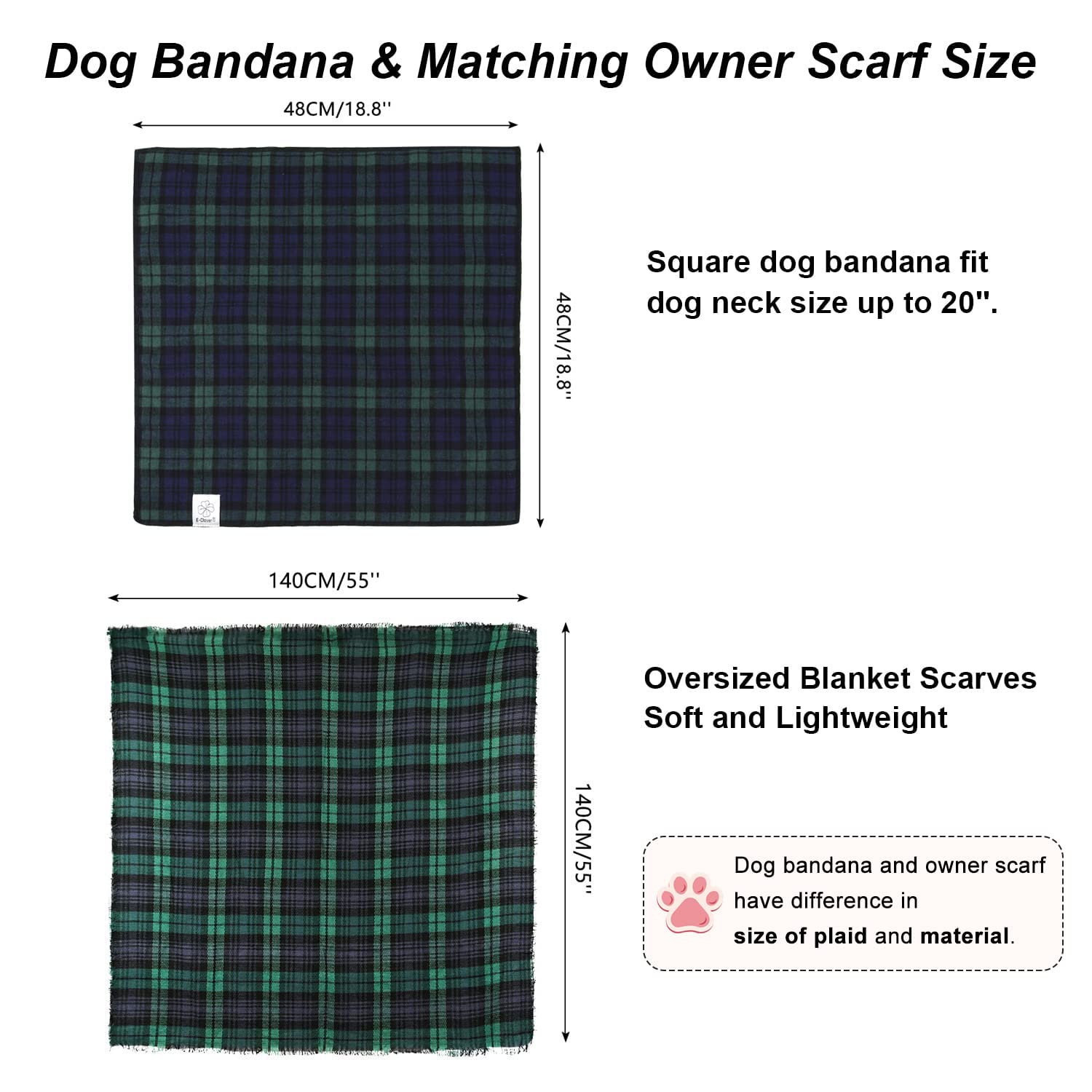 E-Clover Christmas Dog Bandanas Matching Owner Scarf Boy Plaid Dog Bandana Bibs With Tartan Scarves Shawl For Medium Large Dogs Mom Outfit Green