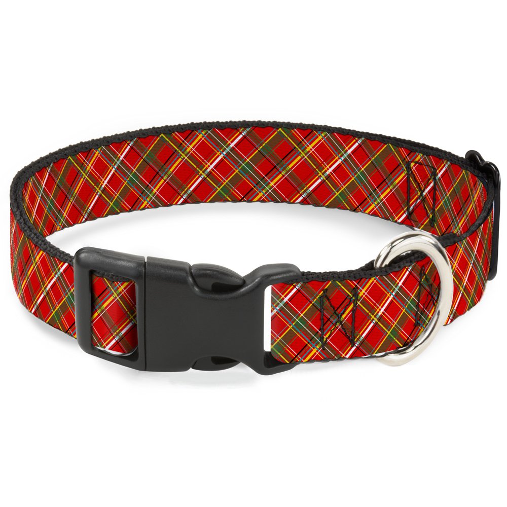 Buckle-Down Tartan Plaid2 Red/Green/Yellow Plastic Clip Collar, 1' X 9-15'/Small