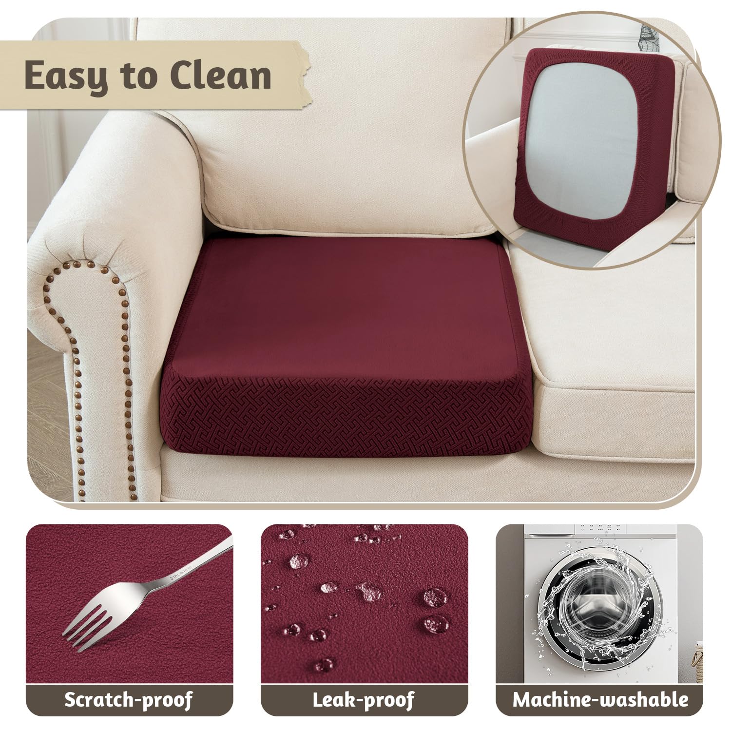 Softown Dog Bed Covers Replacement Washable Dog Bed Waterproof Cover Soft Cover For Dog Cat, Cover Only (Burgundy, 36X27X6 Inche