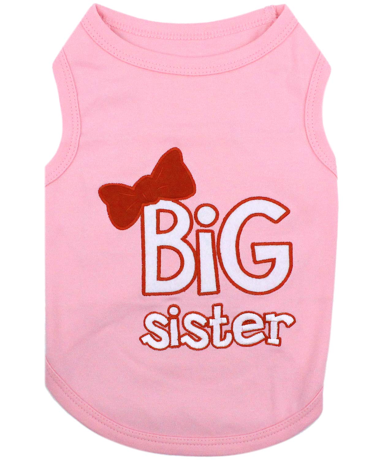Parisian Pet Cat And Dog T-Shirt With Embroidered ' Big Sister ' - Breathable Big Sister Dog Shirt - Sleeveless Pet Vest - Machine Washable Pink Dog Shirt For Large Dogs, Xl