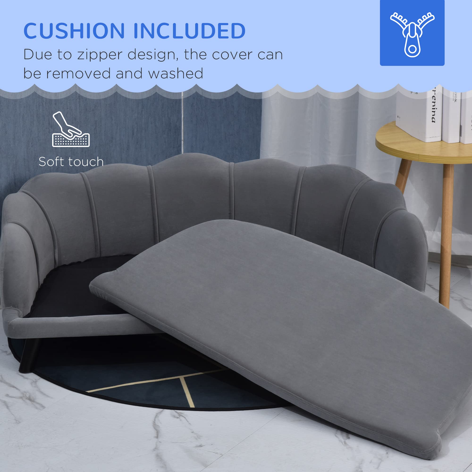 Pawhut Velvet Large Dog Couch With Foam Cushion, Soft And Cute Dog Bed With Pearl Design, Dog Sofa For Big And Medium Dogs, Char