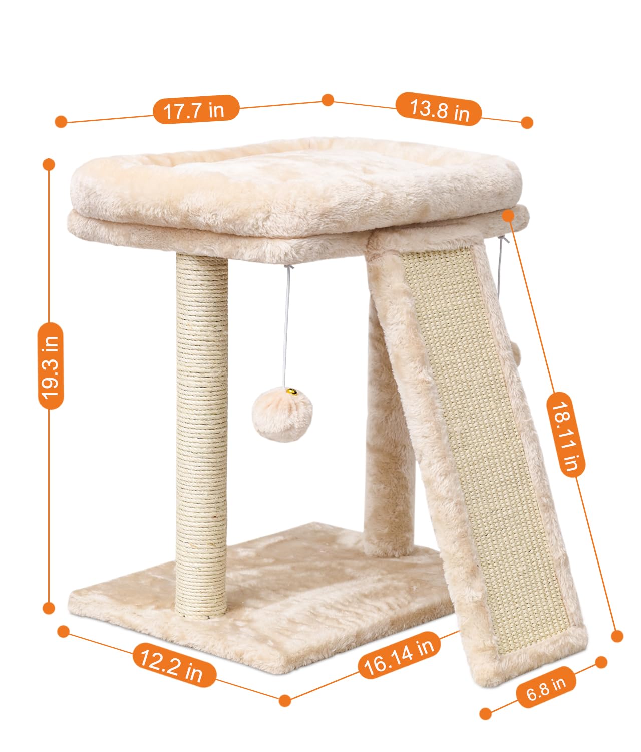 Syandlvy Small Cat Tree With Scratching Post, Cat Scratching Board With Perch, Cat Post Scratcher For Indoor Cats, 2 Dangling Ba