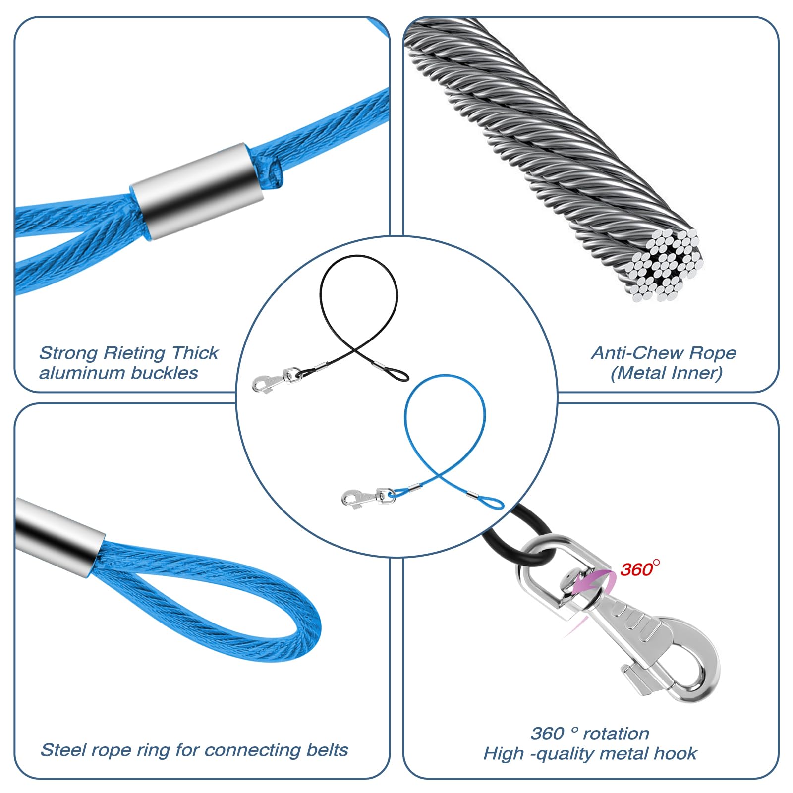 Kalione 2 Pack Chew Proof Dog Leashes Extension Metal Cable Leads, Non-Tangle Connect Leash For Any Leash, Heavy Duty Dog Leash