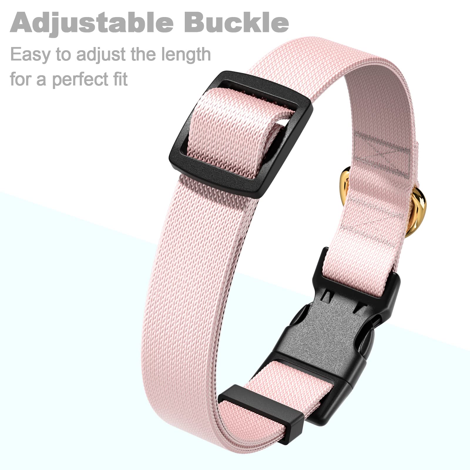Rnivvi Dog Collar, Adjustable Pink Dog Collar For Large Dogs, Cute Puppy Collar For Boy And Girl Dogs, Classic Heavy Duty Pet Collars With Quick Release Buckle For Walking Running, L Length 1' Width