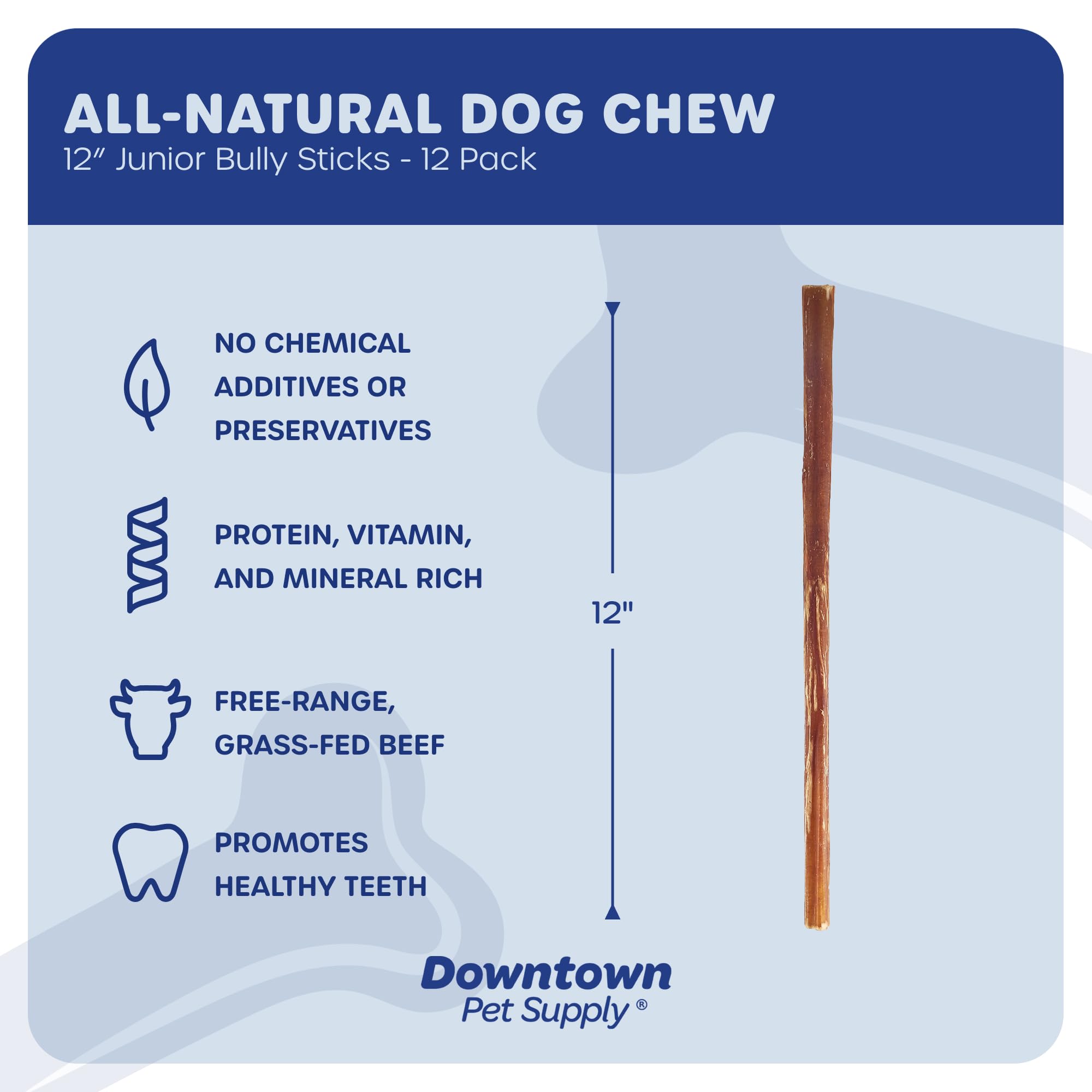 Downtown Pet Supply Bully Sticks for Dogs, Junior Size (12, 12-Pack) Rawhide Free Dog Chews Long Lasting Non-Splintering Pizzle